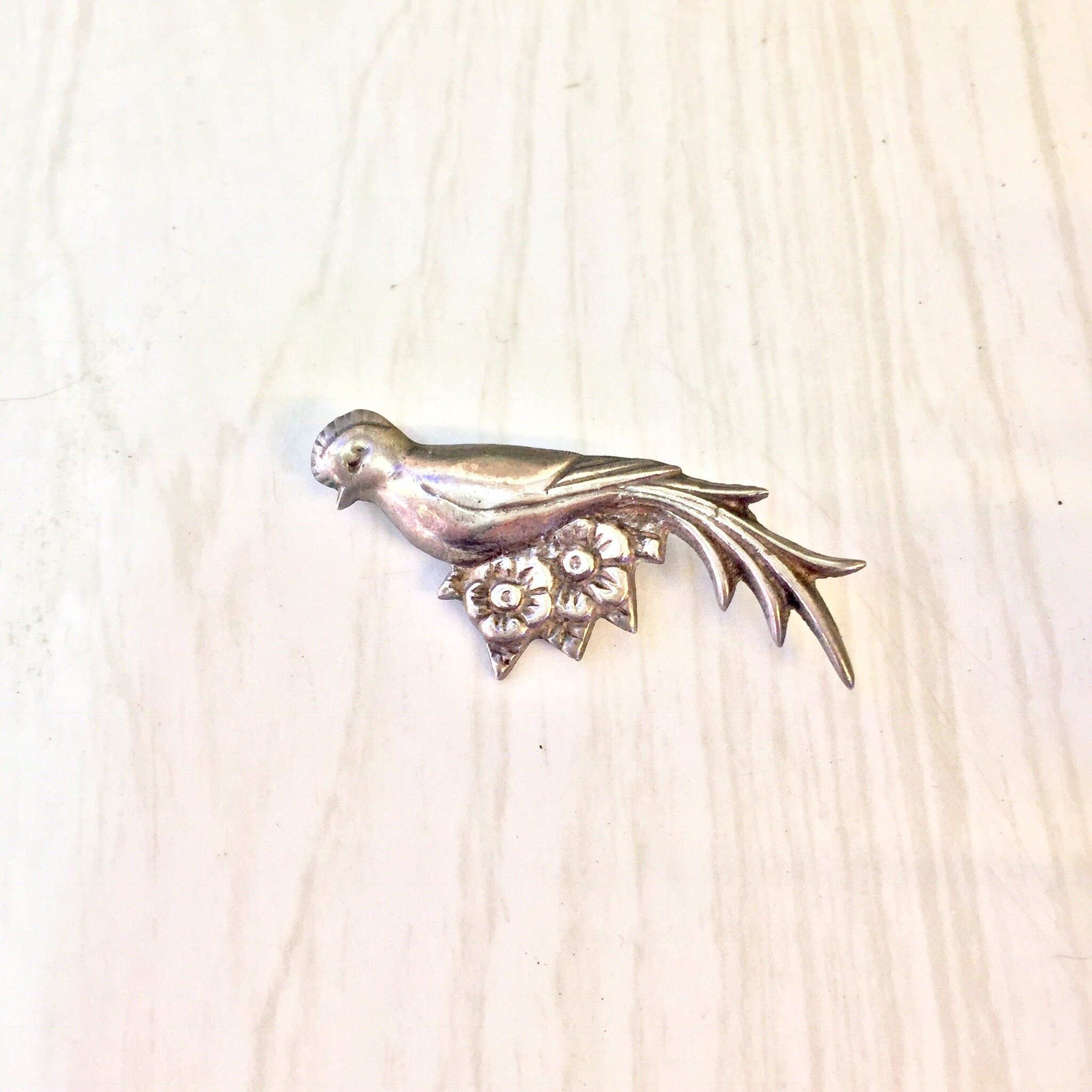 Vintage Silver Brooch, Sterling Silver, Vintage Jewelry, Bird Pin, Flower Pin, Small Brooch, Gift for Mom, Mothers Day Gift, Bird Jewelry