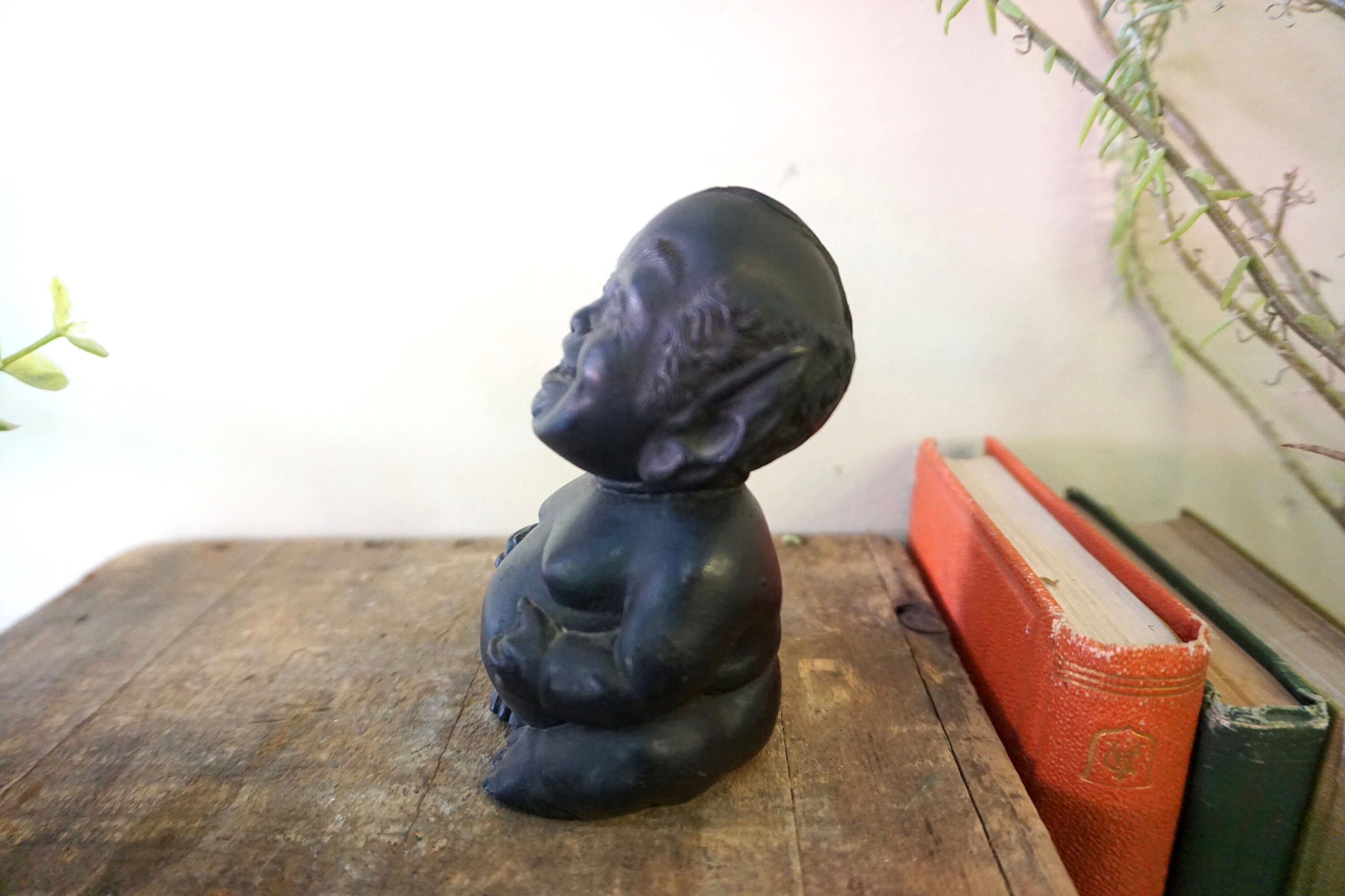 Vintage Buddha, Buddha Figurine, Vintage Home Decor, Happy Buddha, Matte Black, Jolly, Carved Buddha, Mantle Decor, Trinket, Collectible