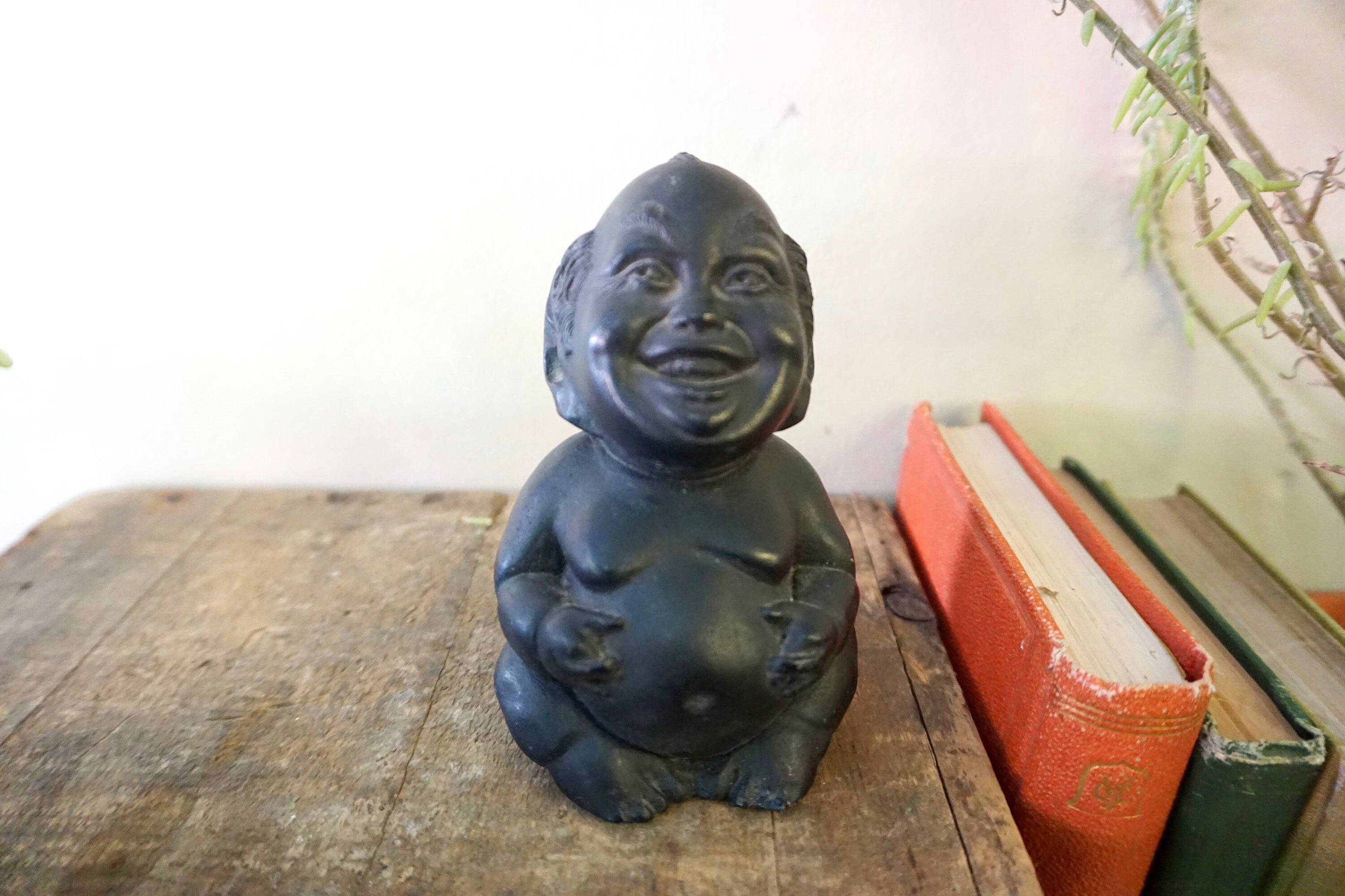 Vintage Buddha, Buddha Figurine, Vintage Home Decor, Happy Buddha, Matte Black, Jolly, Carved Buddha, Mantle Decor, Trinket, Collectible