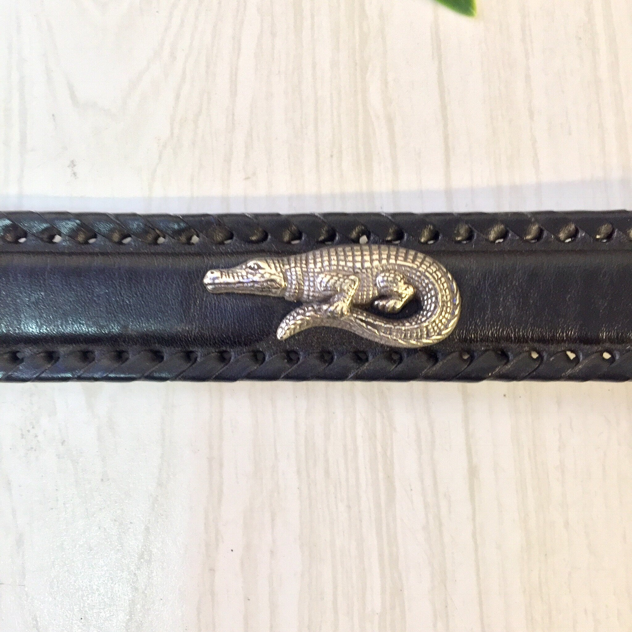 Vintage Brighton Belt, Black Leather Belt, Animal Belt, Silver Tone, Vintage Belt, Vintage Accessories, Lion, Alligator, Lizard, Buffalo