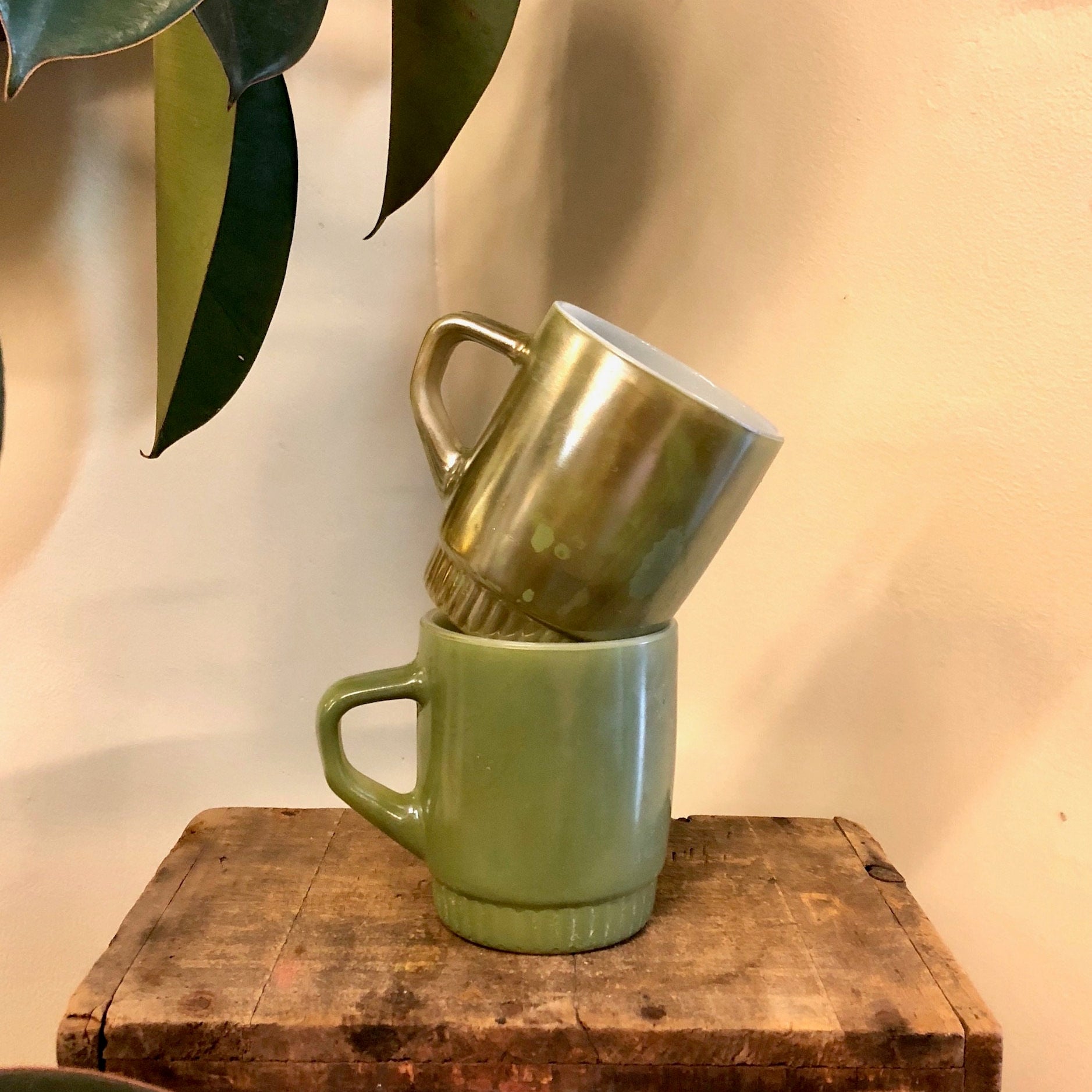 Anchor Hocking Mug, Fire King Mug, Vintage Mug, Vintage Home Decor, Green Mugs, Milk Glass Mug, Dark Green Mug, Coffee, Retro Home Decor