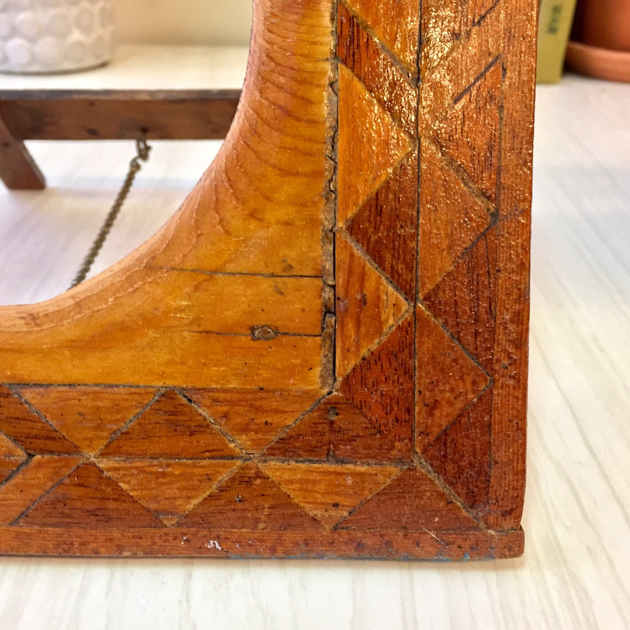 Vintage Wooden Picture Frame, Vintage Home Decor, Wooden Frame, Geometric, Triangles, Standing Frame, Inlaid Wood, Handmade, Gift for Mom