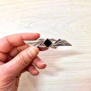 Vintage Silver Brooch, Sterling Silver, Vintage Jewelry, Black Onyx, Vintage Brooch, Pin, Abstract Design, Art Deco Pin, Gift for Mom,
