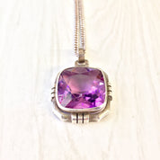 Vintage Silver Necklace, Purple Pendant, Purple Necklace, Pendant Jewelry, Vintage Jewelry, Purple Gemstone, Amethyst Jewelry, Silver Chain
