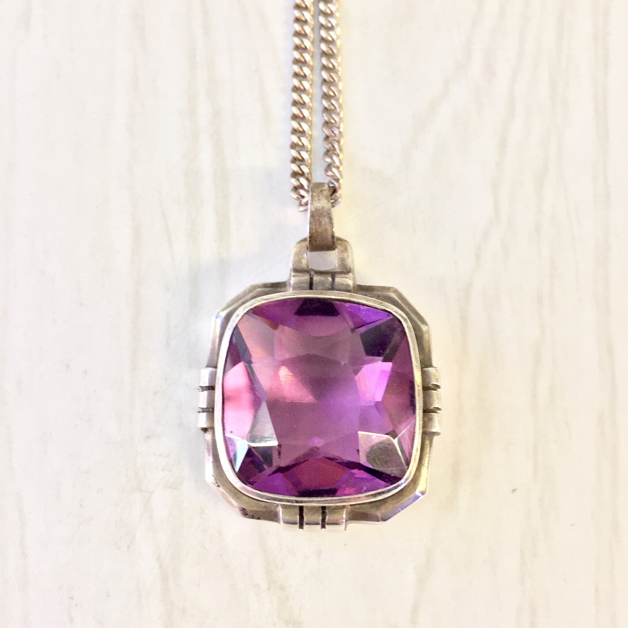 Vintage Silver Necklace, Purple Pendant, Purple Necklace, Pendant Jewelry, Vintage Jewelry, Purple Gemstone, Amethyst Jewelry, Silver Chain