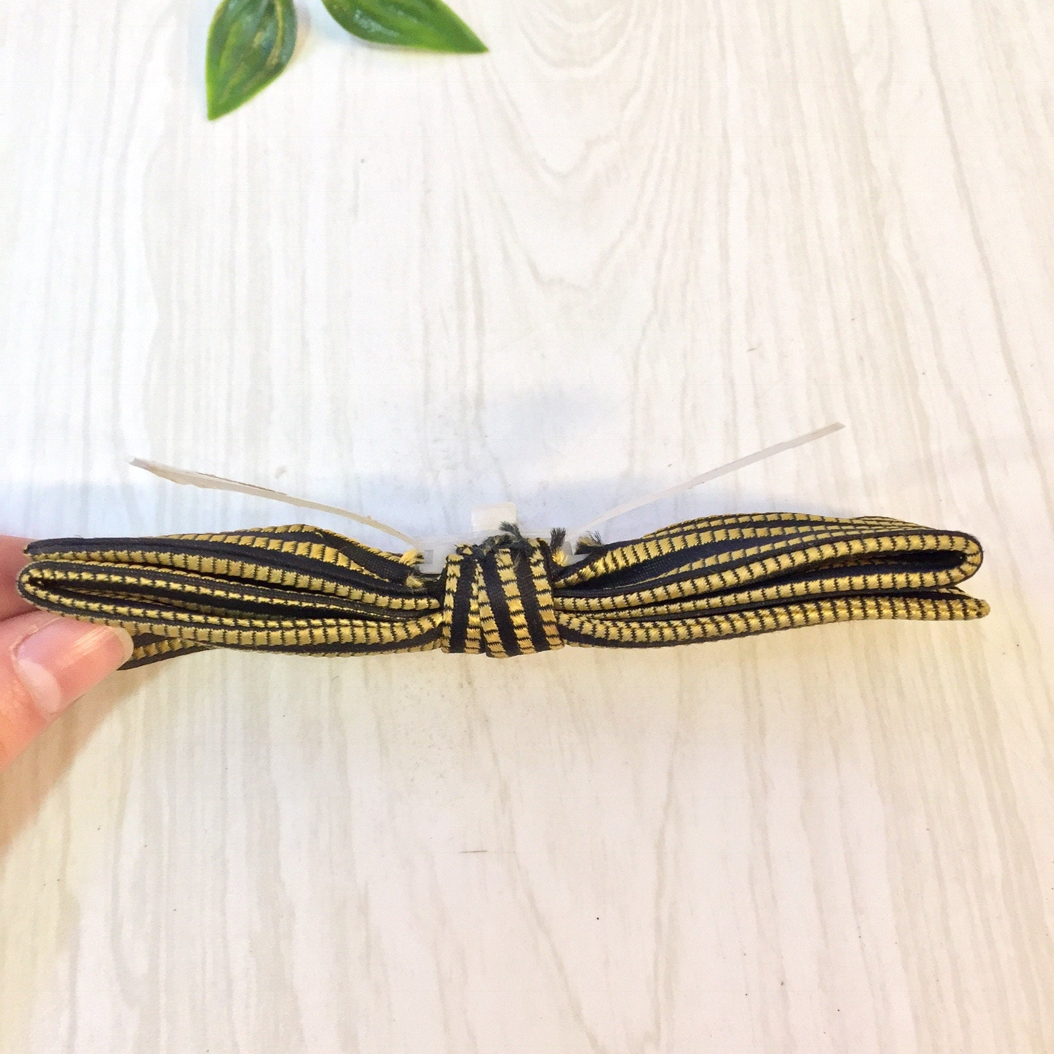 Vintage Bowtie, Vintage Accessories, Vintage Menswear, Suit and Tie, Clip On Bowtie, Bowties, Black, Yellow, Striped Bowtie, Gift for Dad,