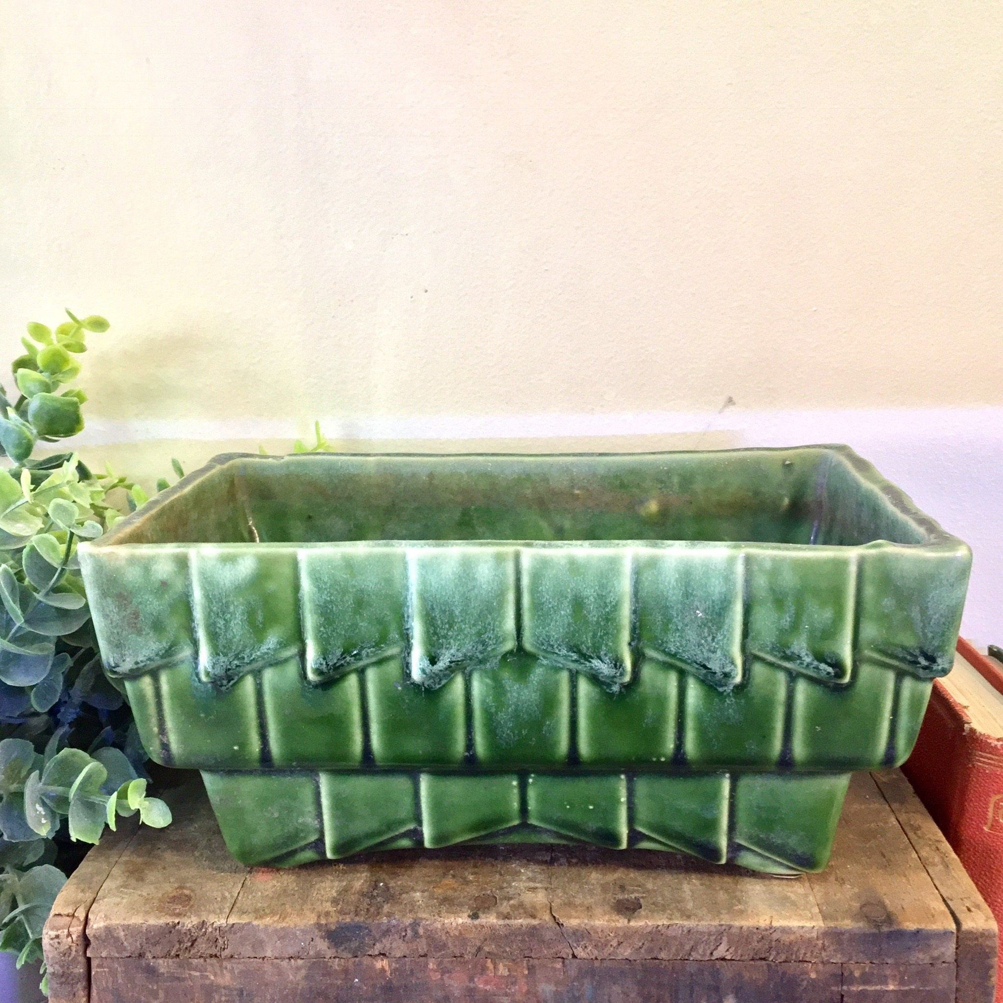 Vintage Green Planter, Cookson Pottery, Jardiniere Planter, Art Deco Planter, Green Pottery, Ceramic, Window Planter, Plant Holder, Flowers,