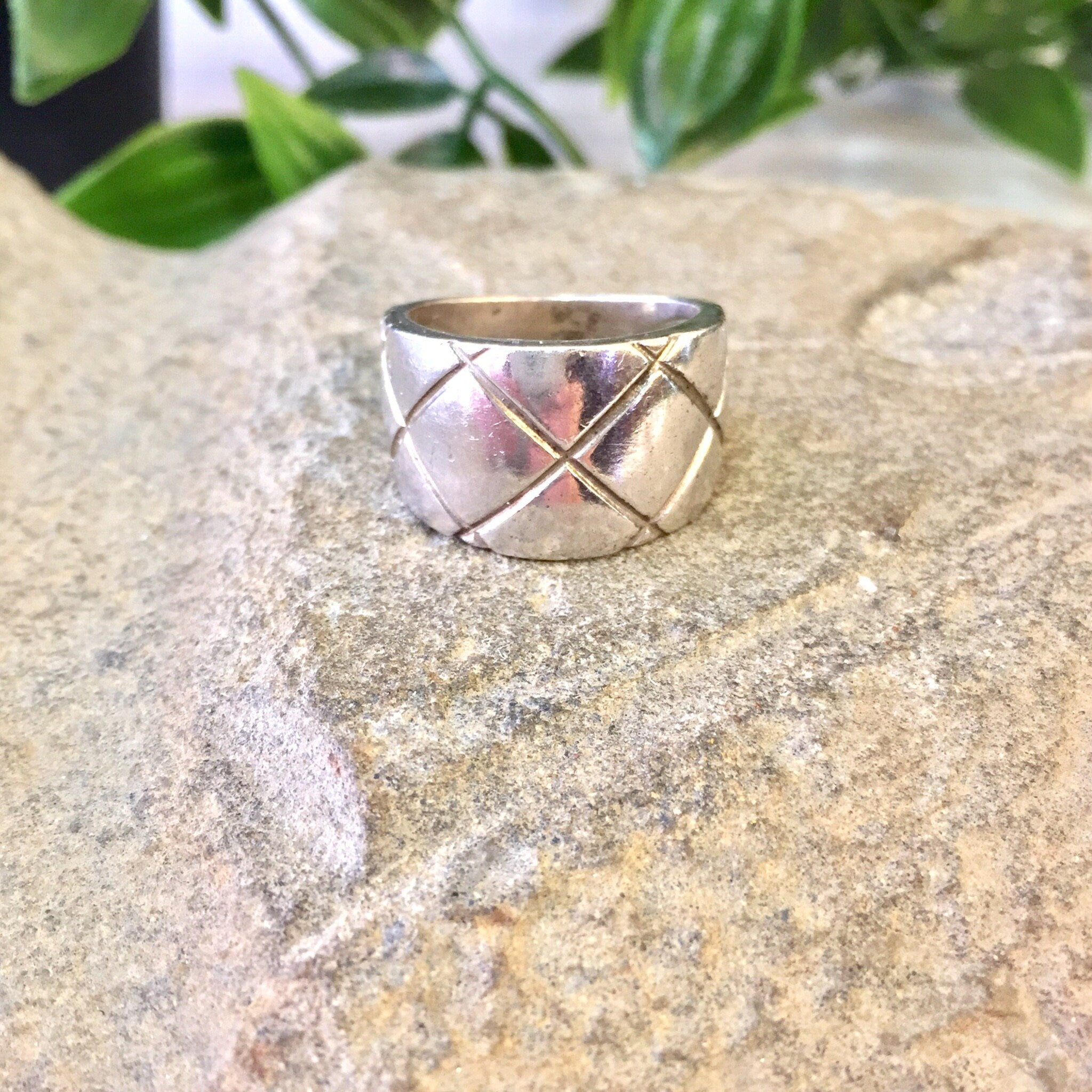 Vintage Silver Ring, Sterling Silver, Vintage Jewelry, Thick Band Ring, Statement Jewelry, X Design, Simple Jewelry, Diamond Pattern, Gift