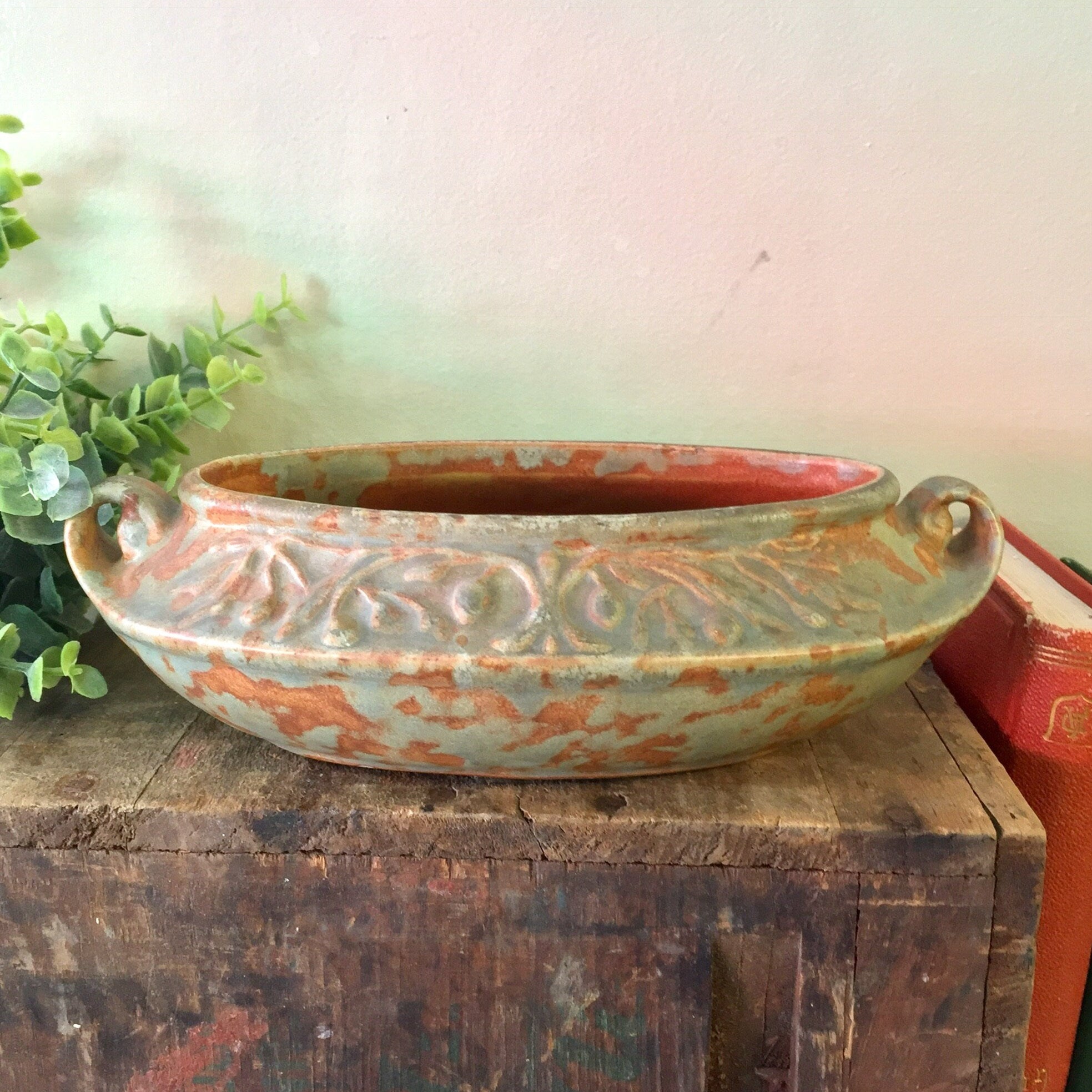 Vintage Ceramic Planter, Vintage Pottery, Planter, Vintage Home Decor, Plants, Pot, Orange, Green, Small Planter, Ceramic Pot, Gift for Mom