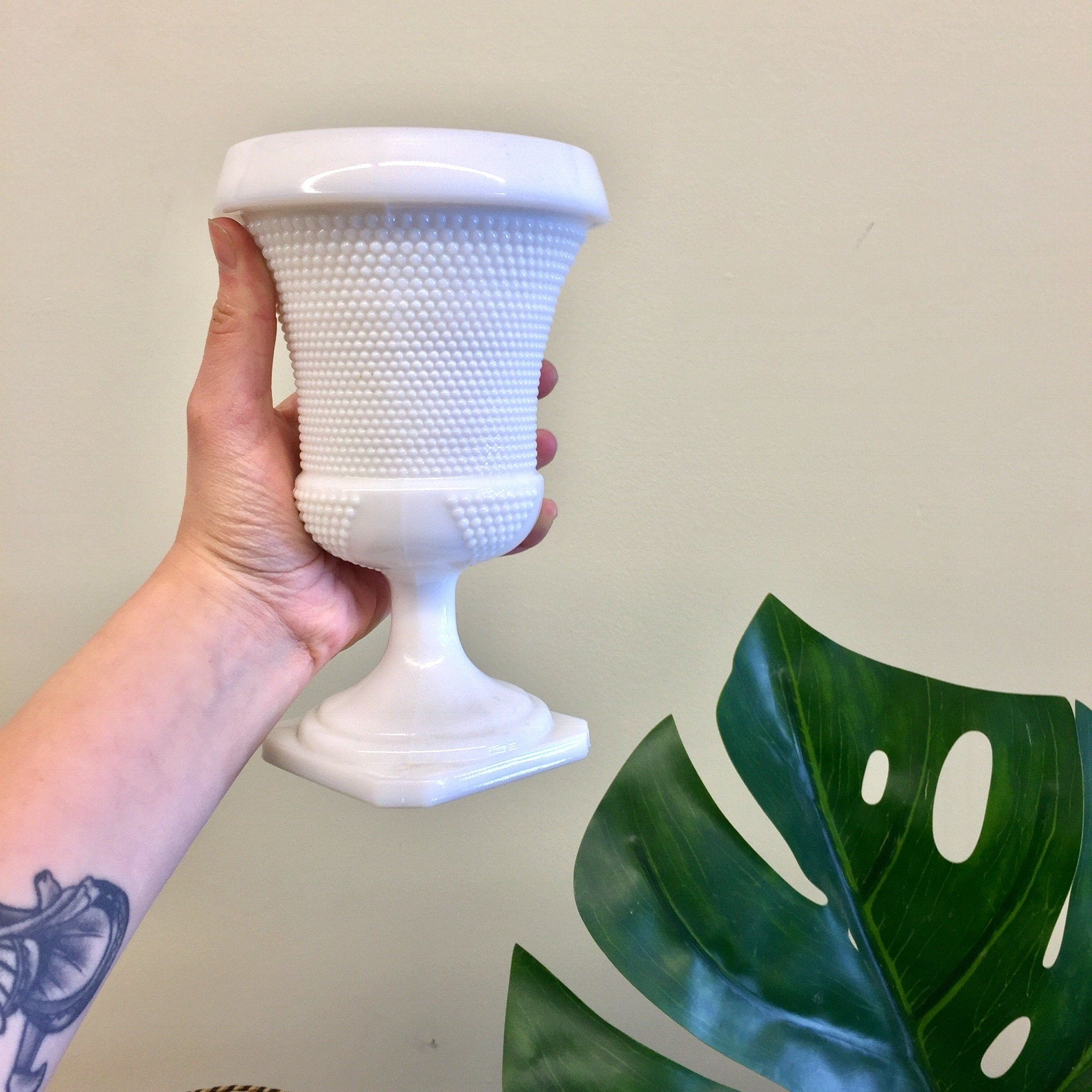 Vintage Milk Glass, Milk Glass Vase, Hobnail Milk Glass, Large Goblet, Vintage Vase, Vintage Home Decor, Centerpiece, Floral Arrangement