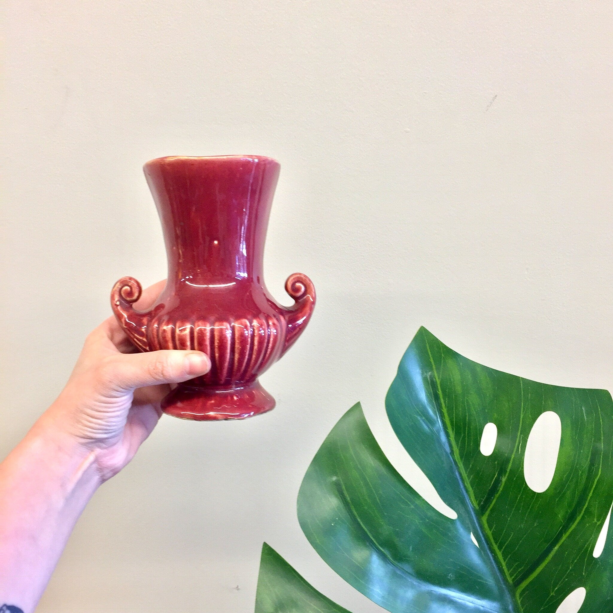 Vintage Vase, Red Ceramic Vase, Glazed Pottery, Red Vase, Small Vase, Centerpiece, Floral Arrangement, Pottery, Flowers, Red, Gift for Mom