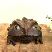 Wood Carved Frog, Hand Carved Frog, Vintage Home Decor, Wooden Frog, Carved Animal, Animal Decor, Frogs, Brown, Black, Green, Mantlepiece