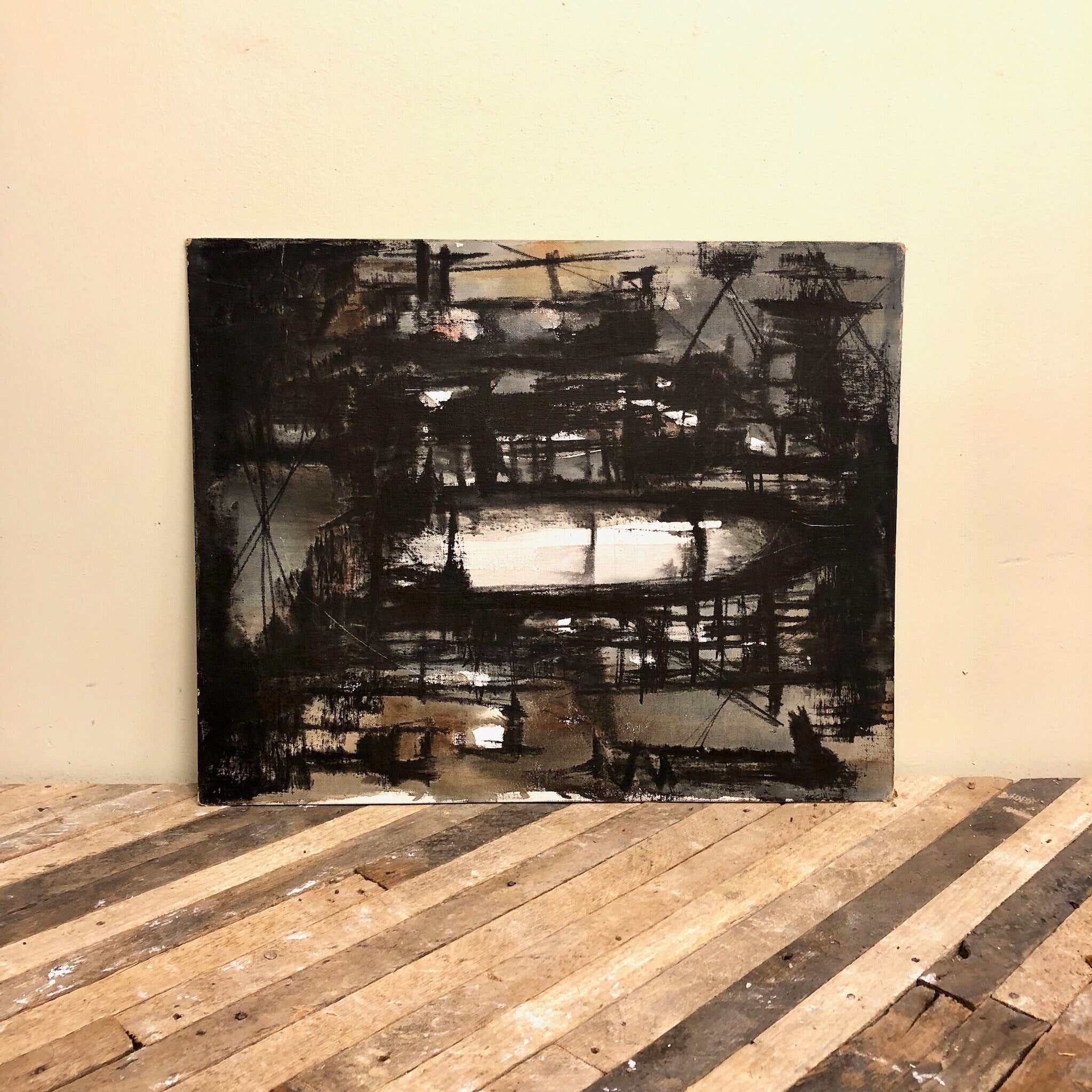 RESERVED, Vintage Art, Vintage Home Decor, Wall Hanging, Wall Art, Abstract Painting, Dark Painting, Abstract Art, Philadelphia