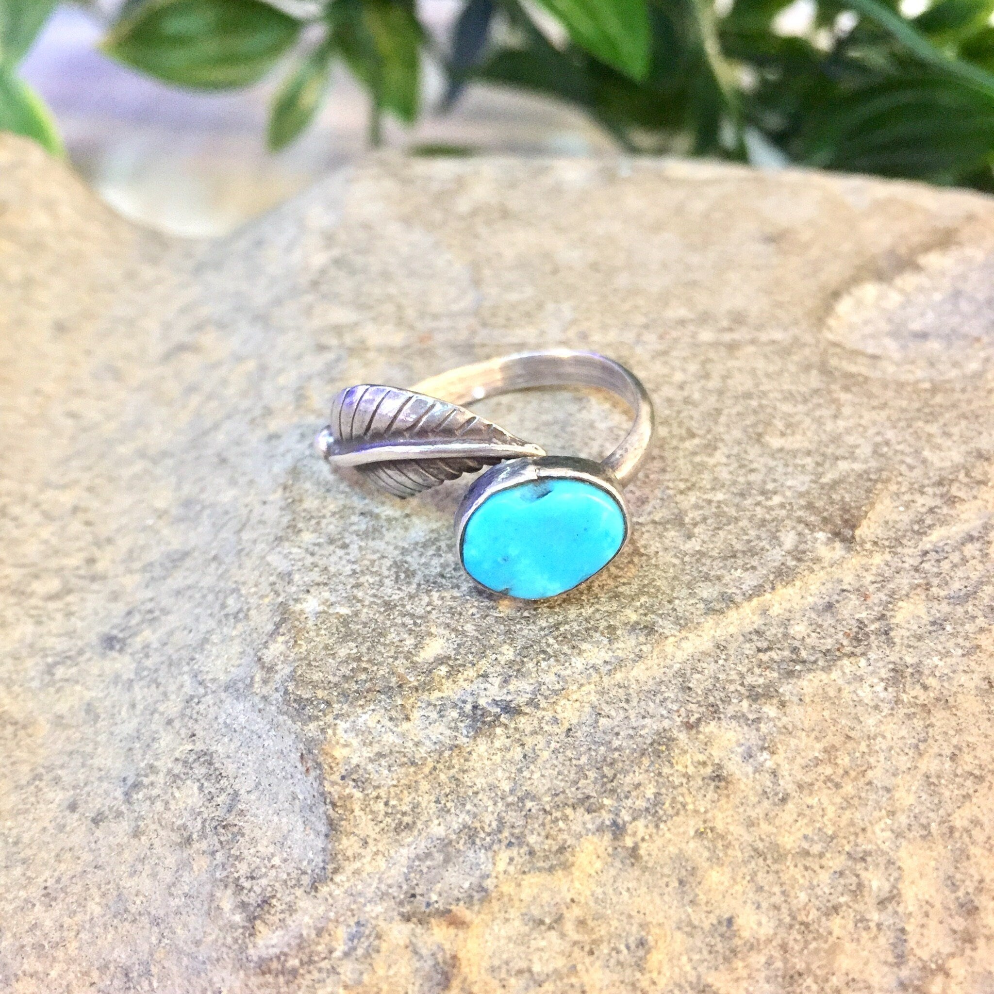 Vintage Silver Ring, Sterling Silver, Feather Ring, Turquoise Jewelry, Vintage Jewelry, Southwestern Ring, Blue Ring, Feather Jewelry, 925