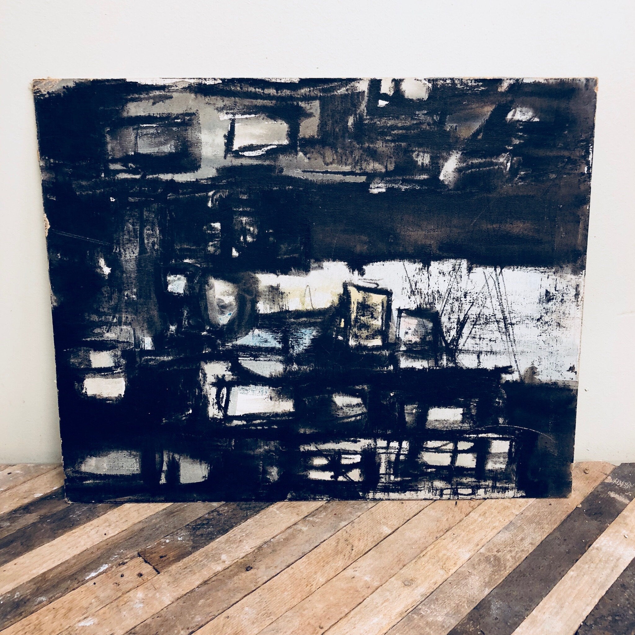 RESERVED, Vintage Art, Vintage Home Decor, Wall Hanging, Wall Art, Abstract Painting, Dark Painting, Abstract Art, Philadelphia