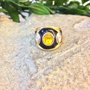 Vintage Gold Ring, Gold Tone Ring, Costume Jewelry, Black and Gold, Yellow Stone, Vintage Jewelry, Statement Ring, Cocktail Ring, Fashion