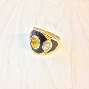 Vintage Gold Ring, Gold Tone Ring, Costume Jewelry, Black and Gold, Yellow Stone, Vintage Jewelry, Statement Ring, Cocktail Ring, Fashion