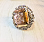 Vintage Silver Ring, Silver Tone Ring, Costume Jewelry, Cocktail Ring, Statement Ring, Big Ring, Double Band Ring, Pink, Silver, Gold, Rose