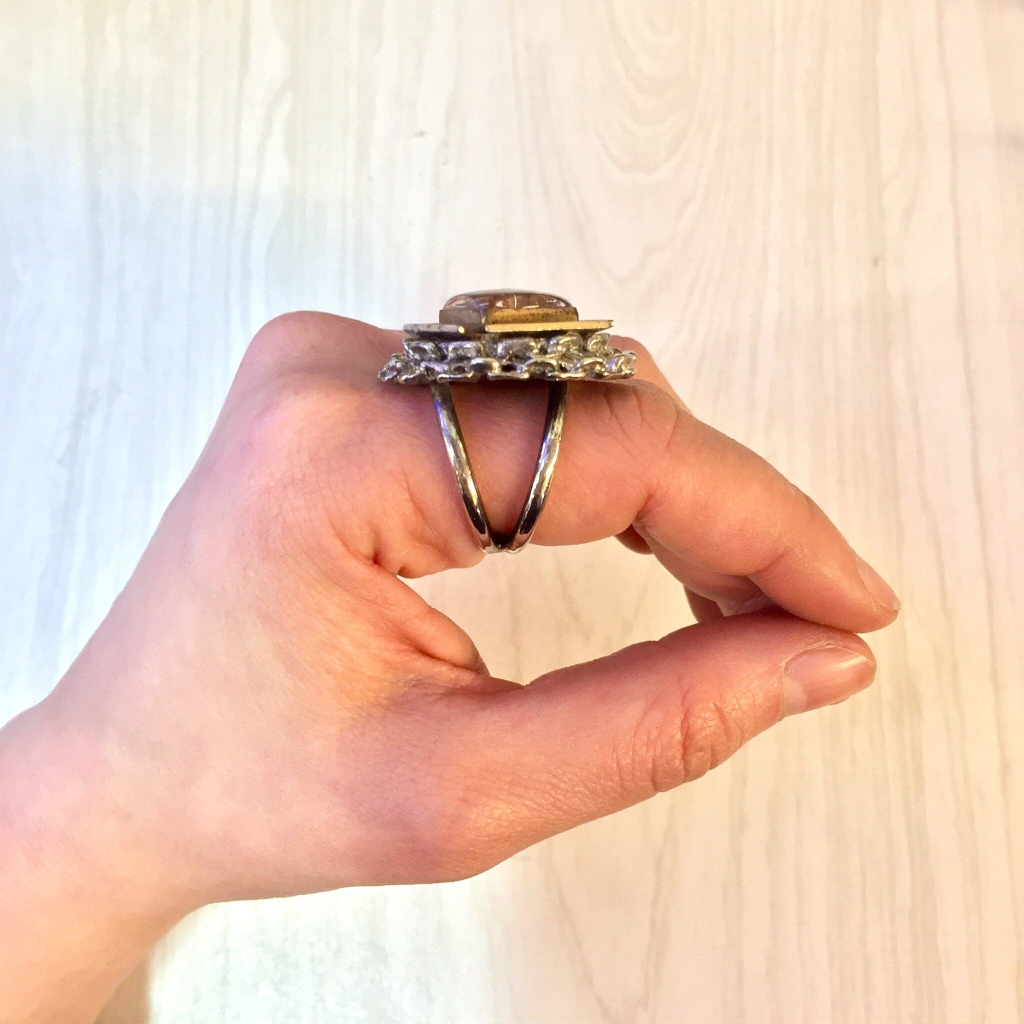Vintage Silver Ring, Silver Tone Ring, Costume Jewelry, Cocktail Ring, Statement Ring, Big Ring, Double Band Ring, Pink, Silver, Gold, Rose