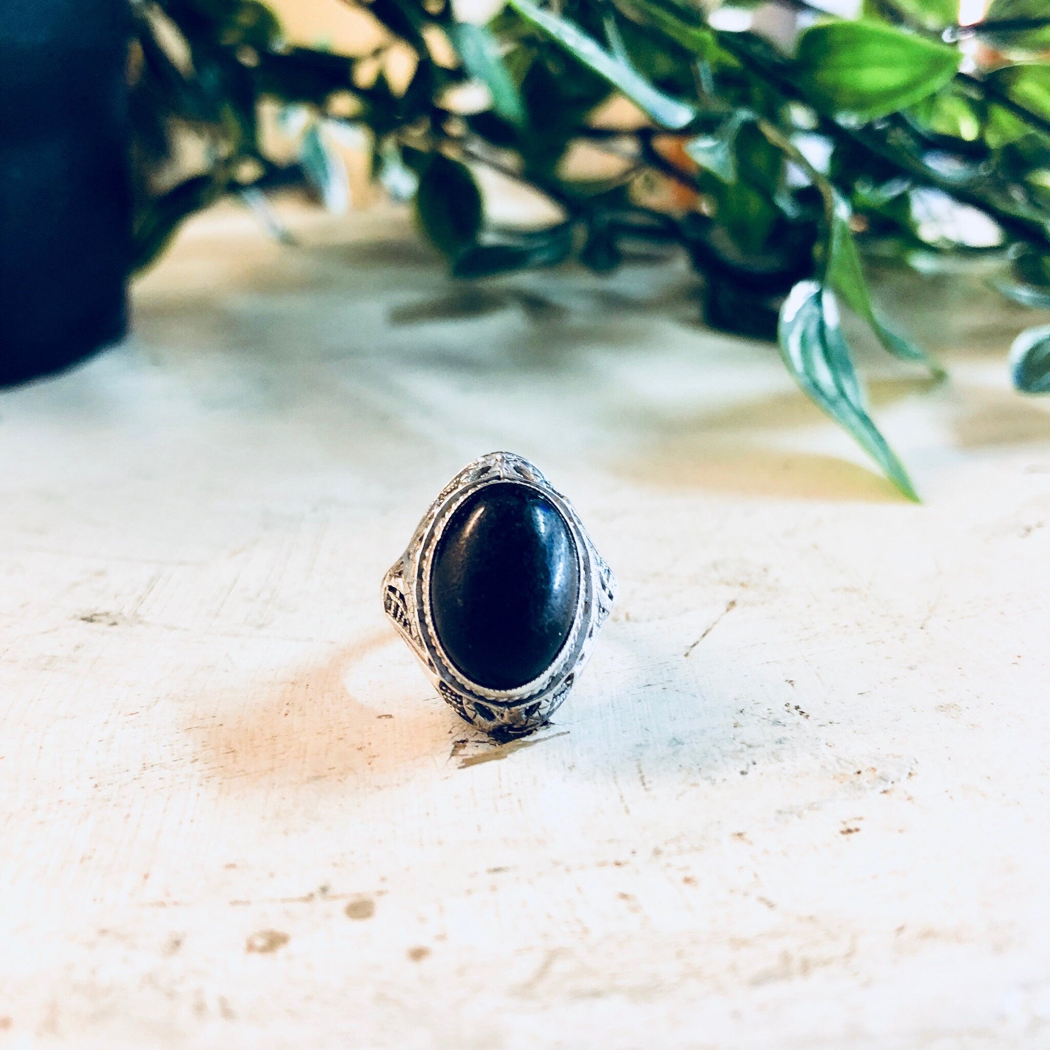 Vintage Silver Ring, Art Deco, Black Onyx Ring, Sterling Silver, Vintage Jewelry, Filagree Ring, Ornate Ring, Pinky Ring, Black Ring, Small