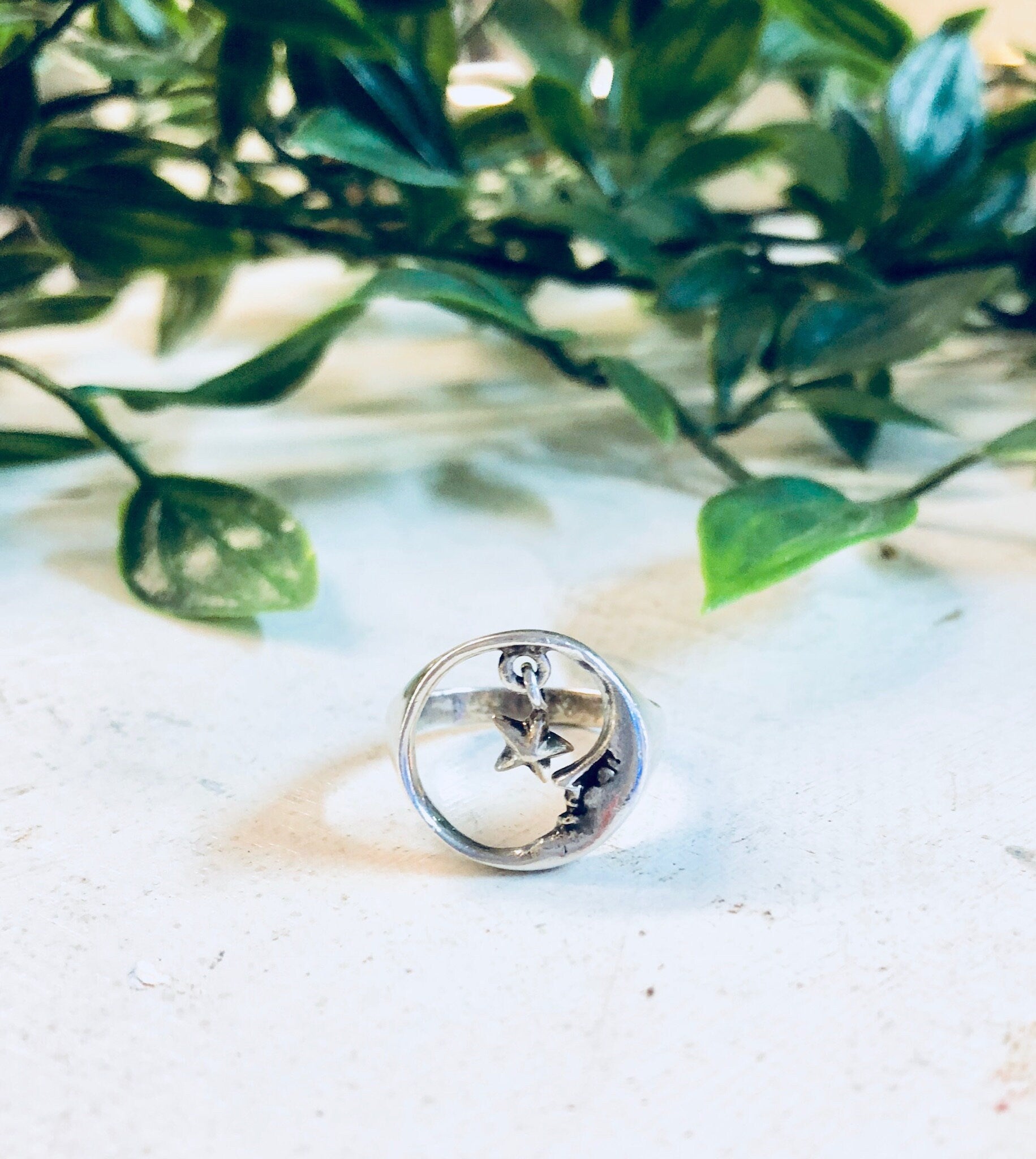 Vintage Silver Ring, Sterling Silver, Vintage Jewelry, Moon Ring, Star Ring, Bohemian Jewelry, Boho Style, Cut Out Ring, Promise Ring