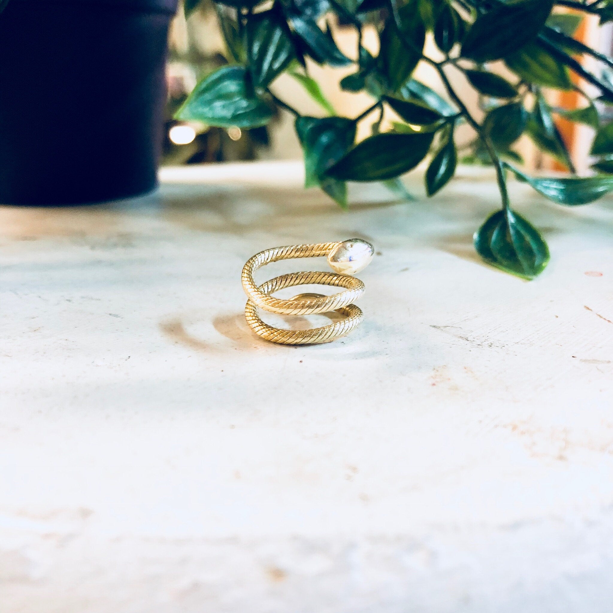 Vintage Gold Ring, Snake Ring, Gold Snake, 14 Karat Gold, 14K Gold, Yellow Gold, Spiral Snake Ring, Boho Snake Ring, Bohemian Style, Midi