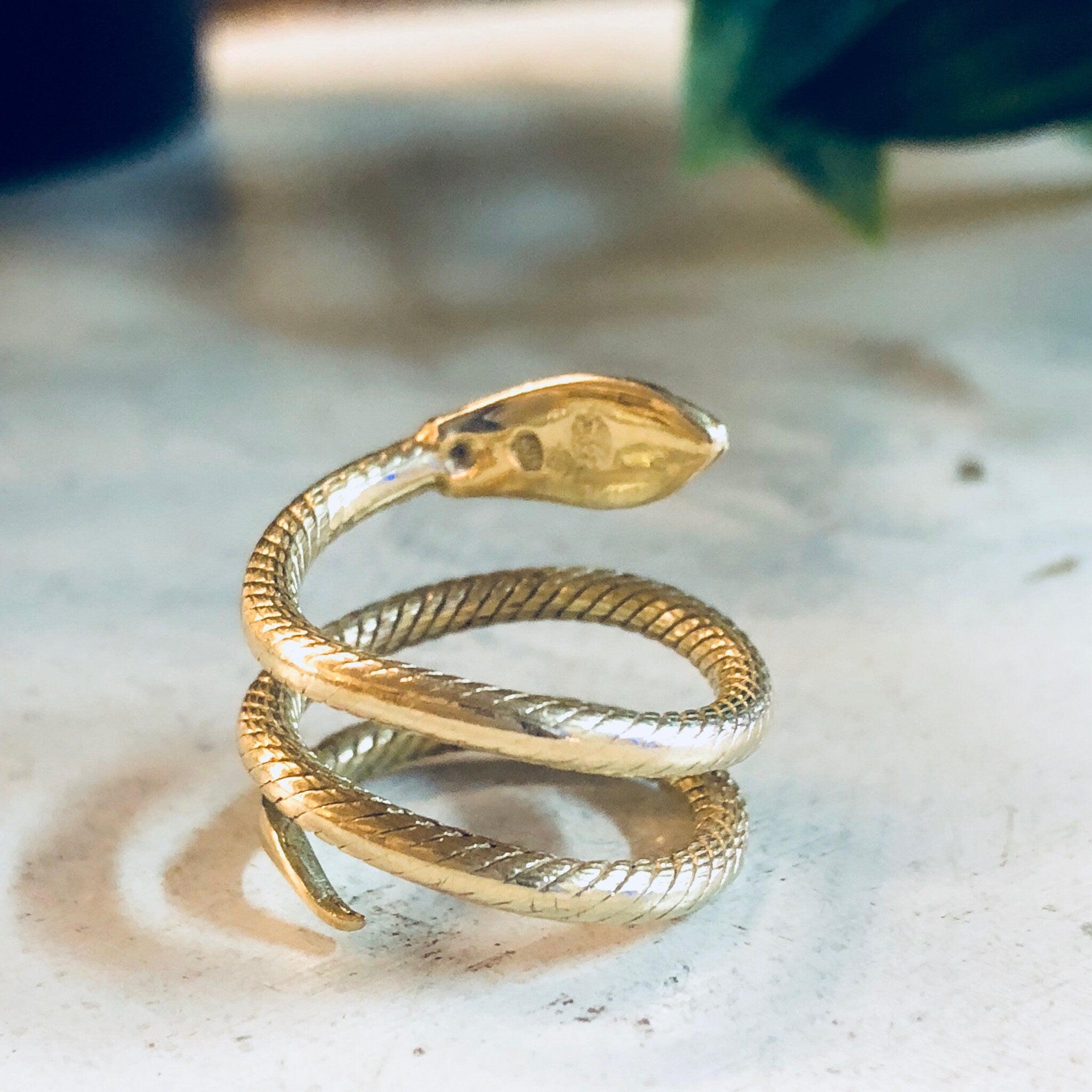 Vintage Gold Ring, Snake Ring, Gold Snake, 14 Karat Gold, 14K Gold, Yellow Gold, Spiral Snake Ring, Boho Snake Ring, Bohemian Style, Midi