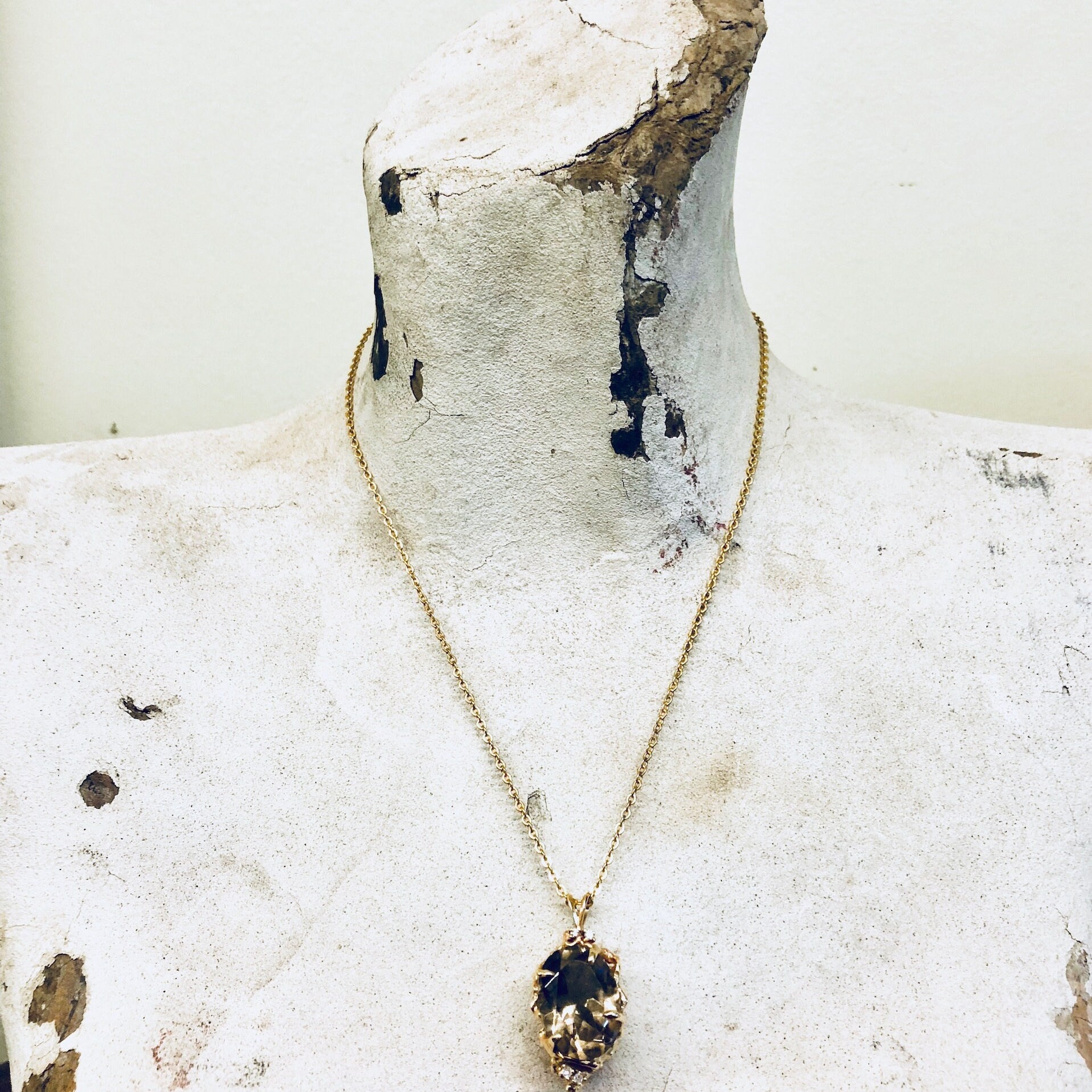 Vintage Gold Pendant, Smoky Quartz, 14 Karat Gold, 14K Gold, Yellow Gold, Quartz Jewelry, Vintage Jewelry, Vintage Necklace, Diamond, Gold