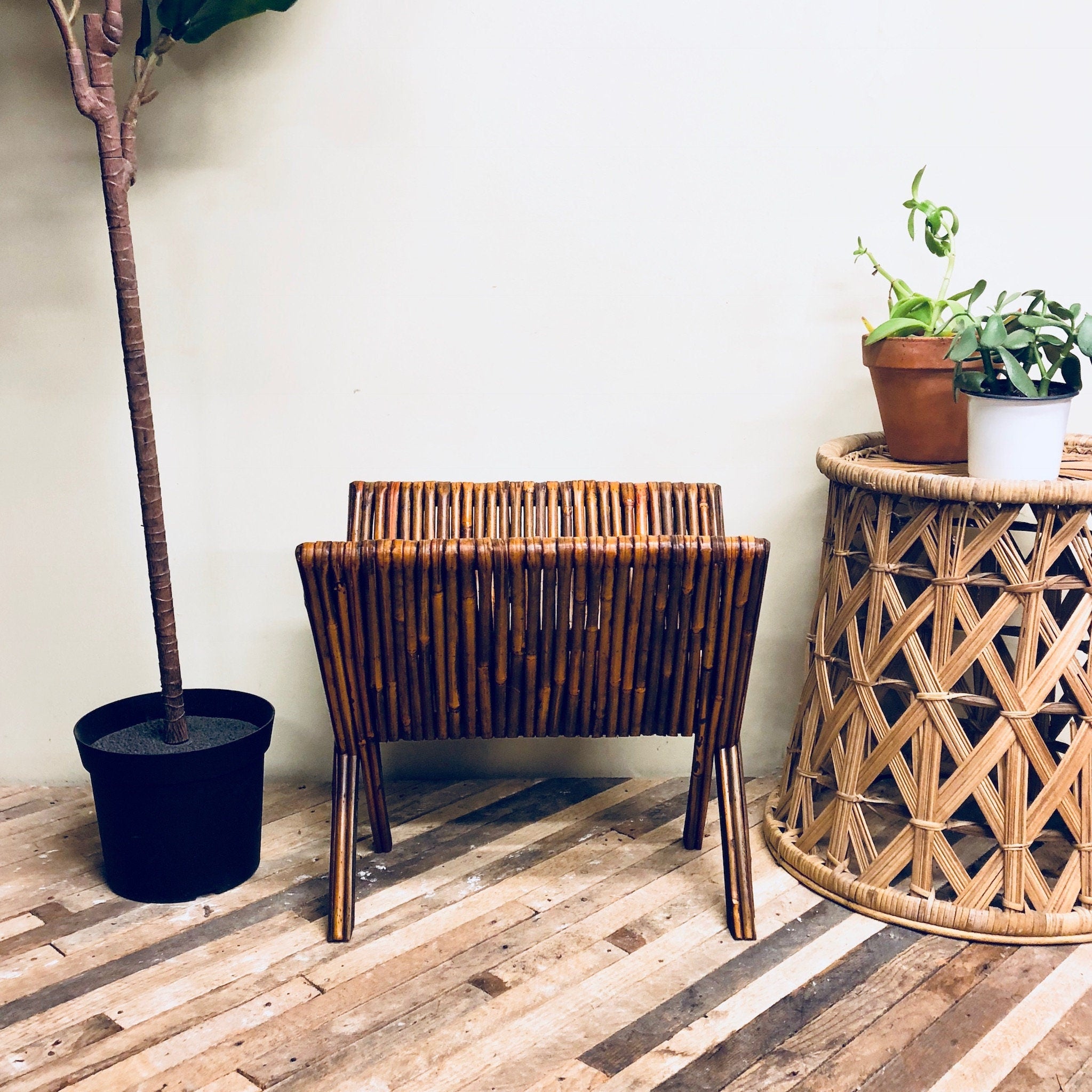 Bamboo Magazine Rack, Vintage Rack, Folding Magazine Rack, Home Organization, Midcentury Modern, MCM Decor, Folding Rack, Brown, Boho Home