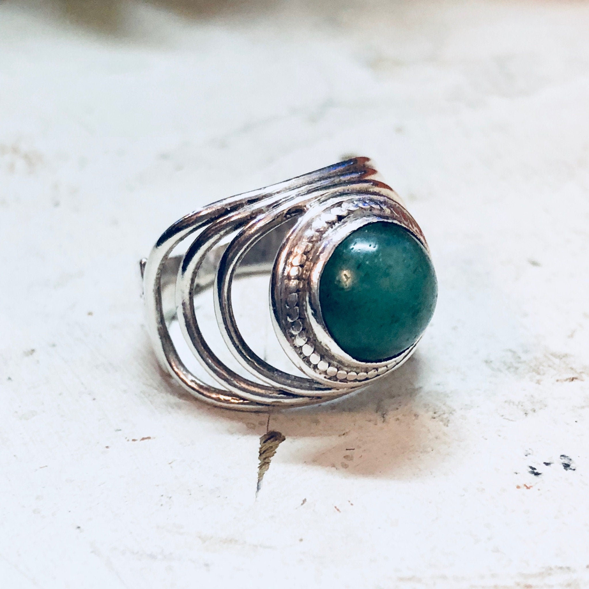 Vintage Silver Ring, Aventurine Ring, Green Aventurine, Sterling Silver, Vintage Jewelry, Green Ring, Engagement Ring, Promise Ring, Green