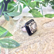 Vintage Silver Ring, Black Ring, Sterling Silver, Vintage Jewelry, Thai Jewelry, Asian Jewelry, Silver and Black, Statement Ring,Square Ring