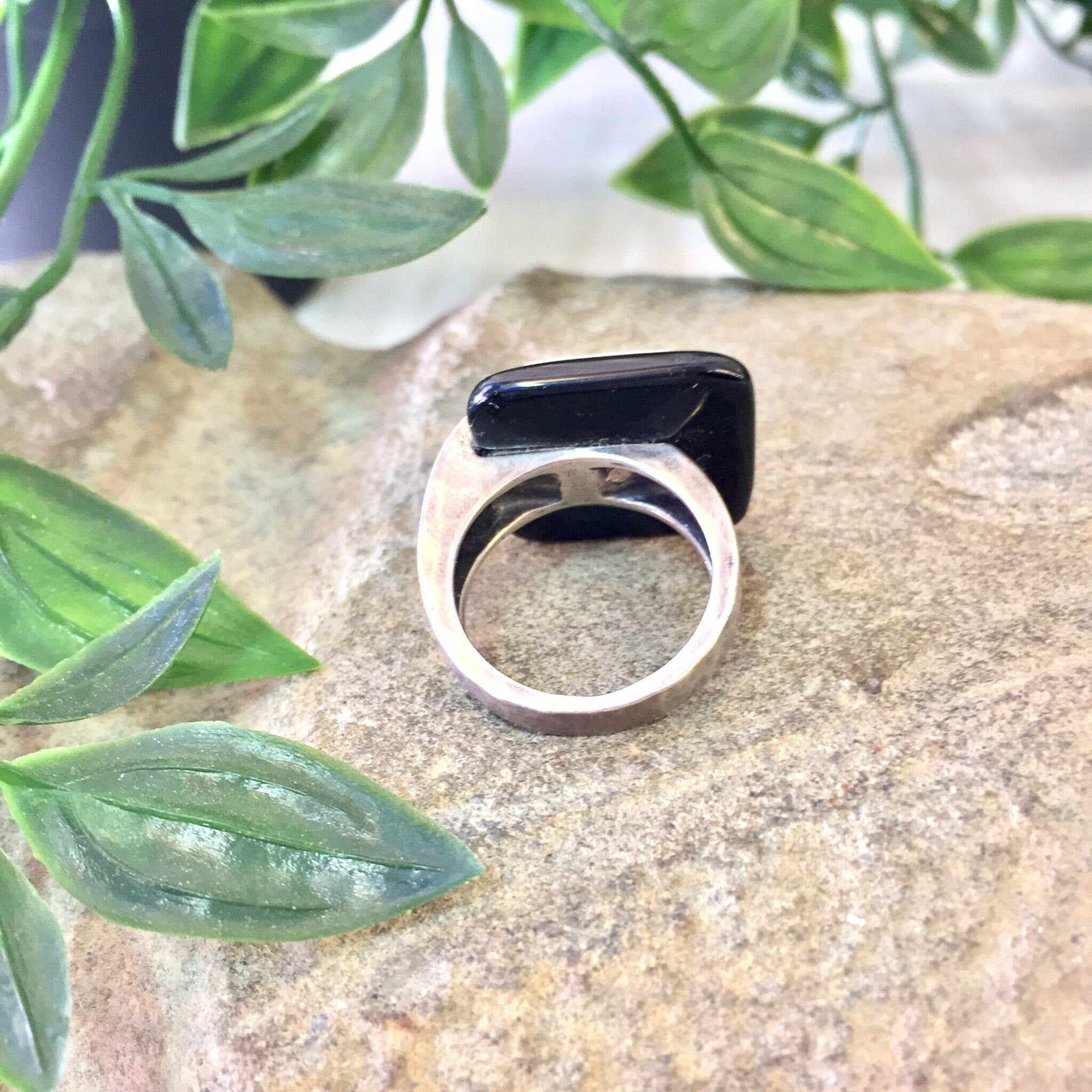 Vintage Silver Ring, Black Ring, Sterling Silver, Vintage Jewelry, Thai Jewelry, Asian Jewelry, Silver and Black, Statement Ring,Square Ring