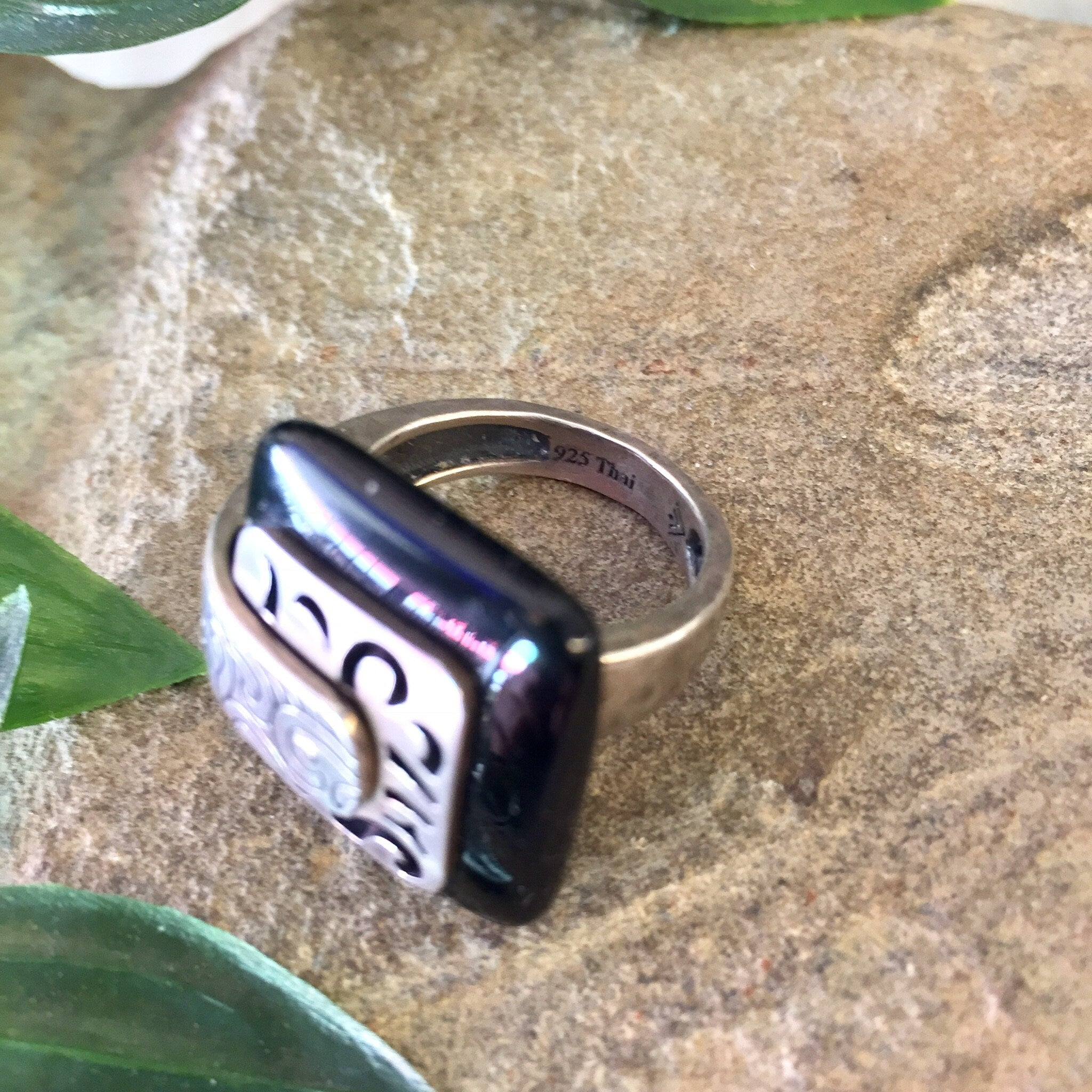 Vintage Silver Ring, Black Ring, Sterling Silver, Vintage Jewelry, Thai Jewelry, Asian Jewelry, Silver and Black, Statement Ring,Square Ring