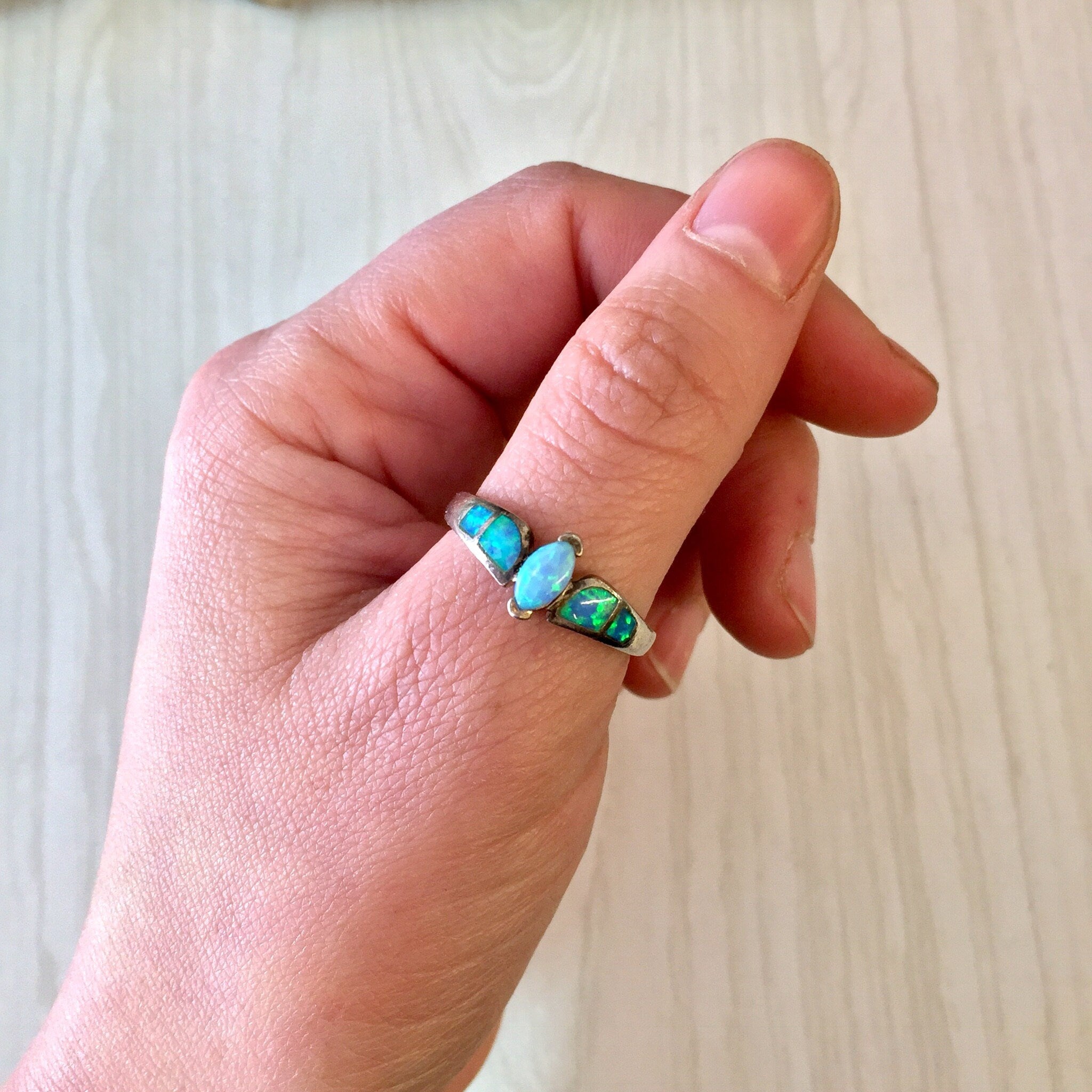 Vintage Silver Ring, Opal Ring, Vintage Jewelry, Sterling Silver, Opal Jewelry, Inlayed Opal Stones, Large Ring, Men's Ring, Thumb Ring