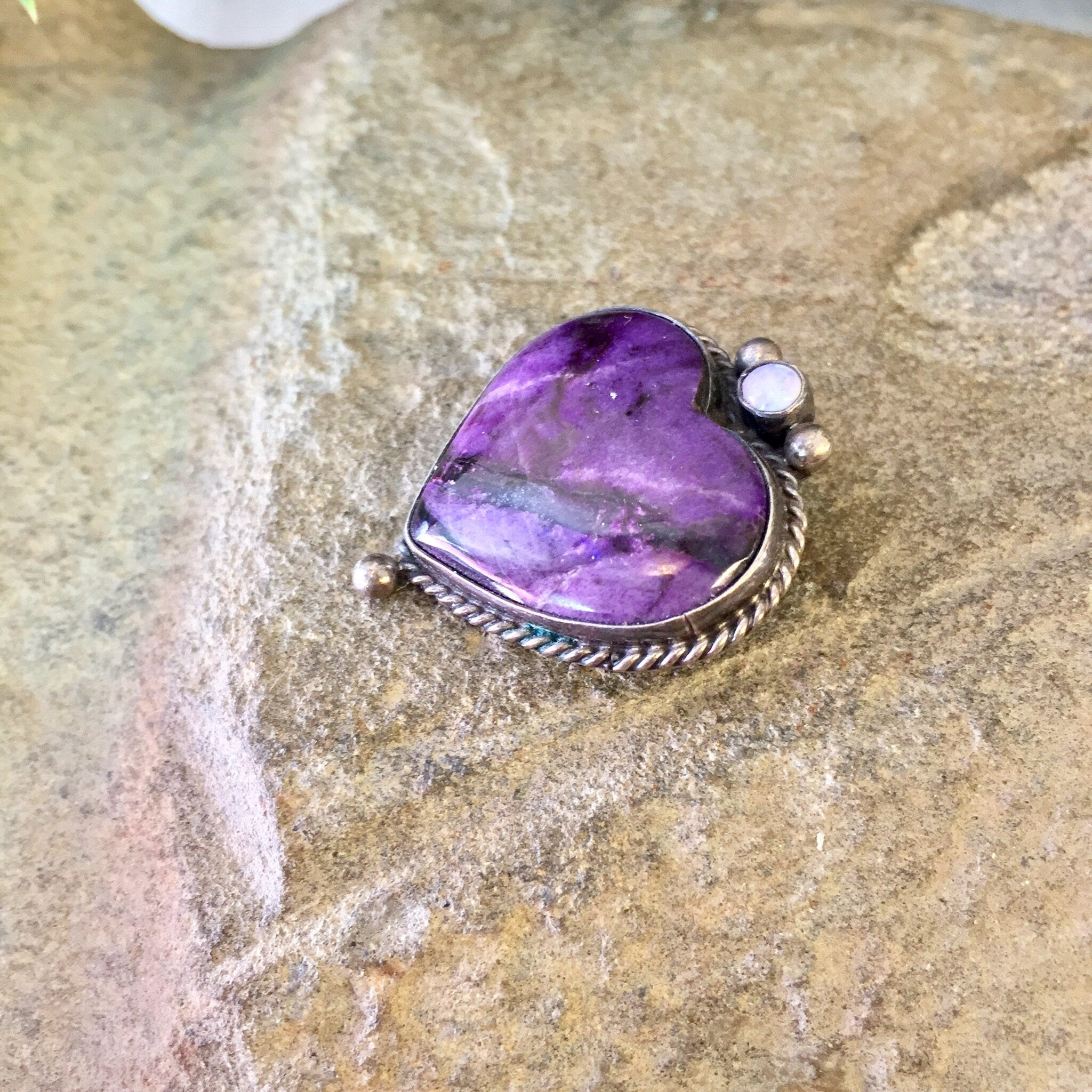 Vintage Silver Brooch, Heart Brooch, Charoite Jewelry, Purple Jewelry, Vintage Brooch, Vintage Pin, Vintage Jewelry, Opal Jewelry, Heart