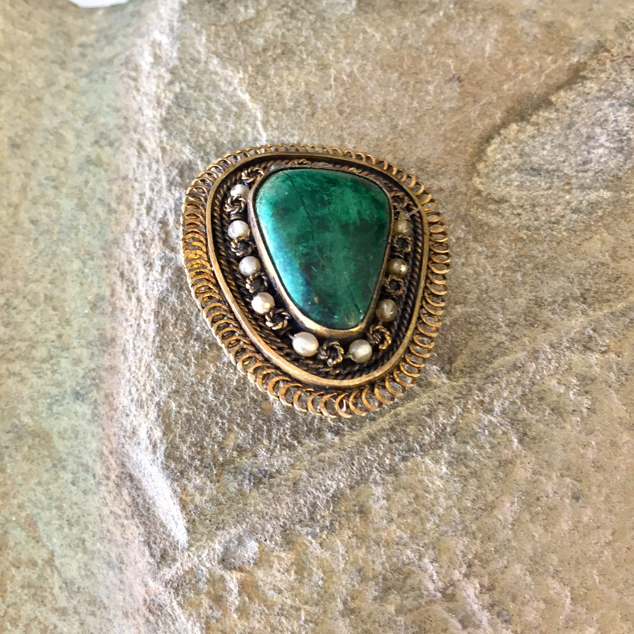 Vintage Silver Brooch, Sterling Silver, Vintage Jewelry, Pendant, Vintage Pin, Green Turquoise, Turquoise Jewelry, Beaded Brooch, Green,