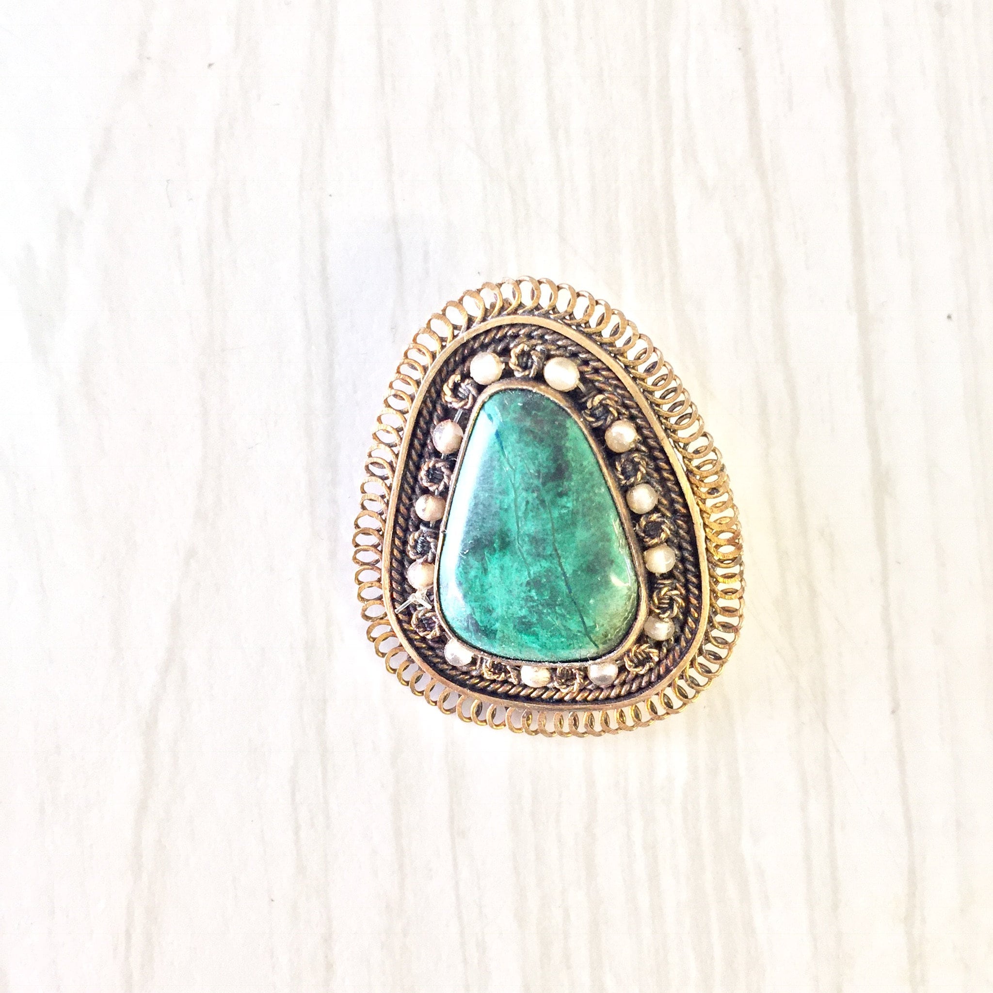 Vintage Silver Brooch, Sterling Silver, Vintage Jewelry, Pendant, Vintage Pin, Green Turquoise, Turquoise Jewelry, Beaded Brooch, Green,