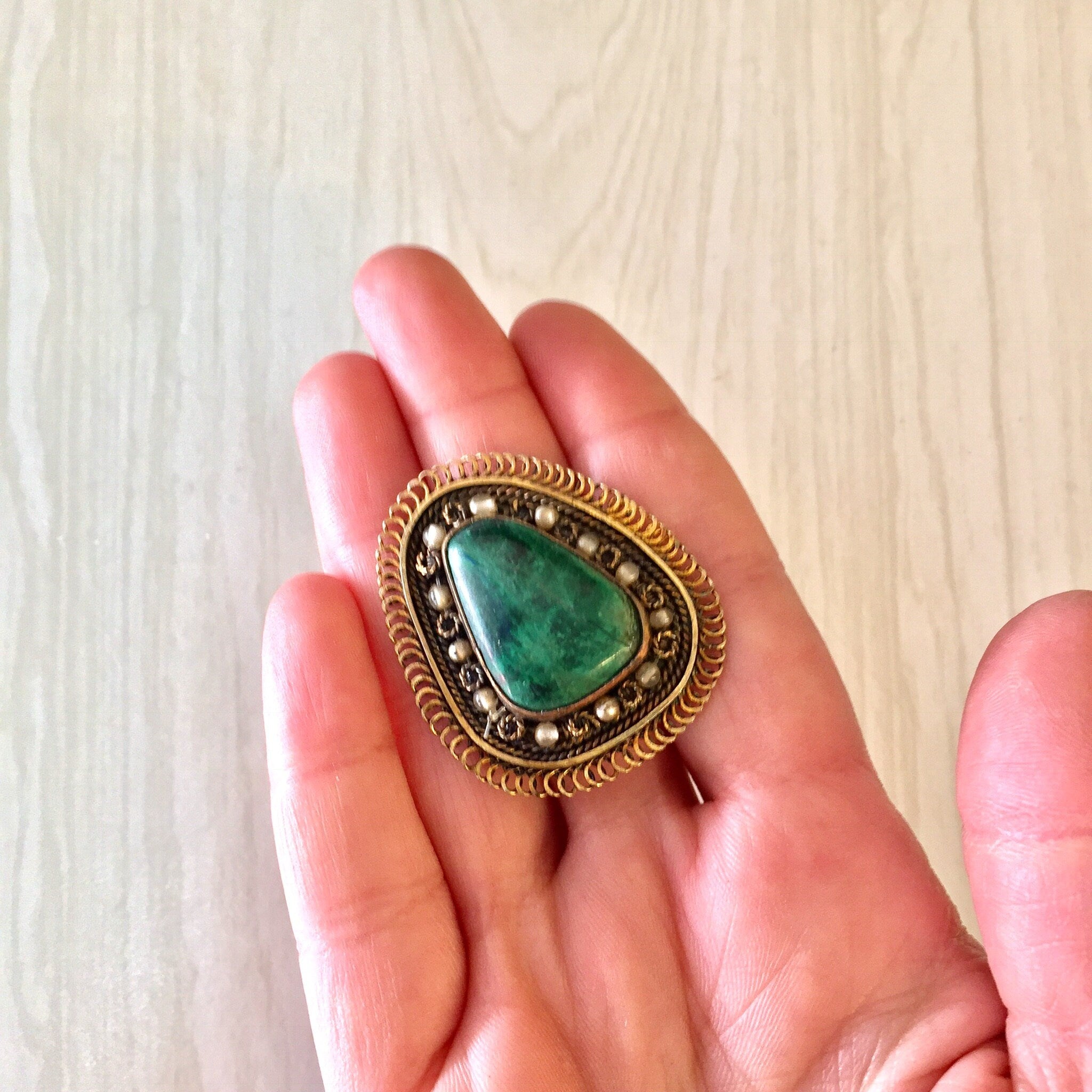Vintage Silver Brooch, Sterling Silver, Vintage Jewelry, Pendant, Vintage Pin, Green Turquoise, Turquoise Jewelry, Beaded Brooch, Green,