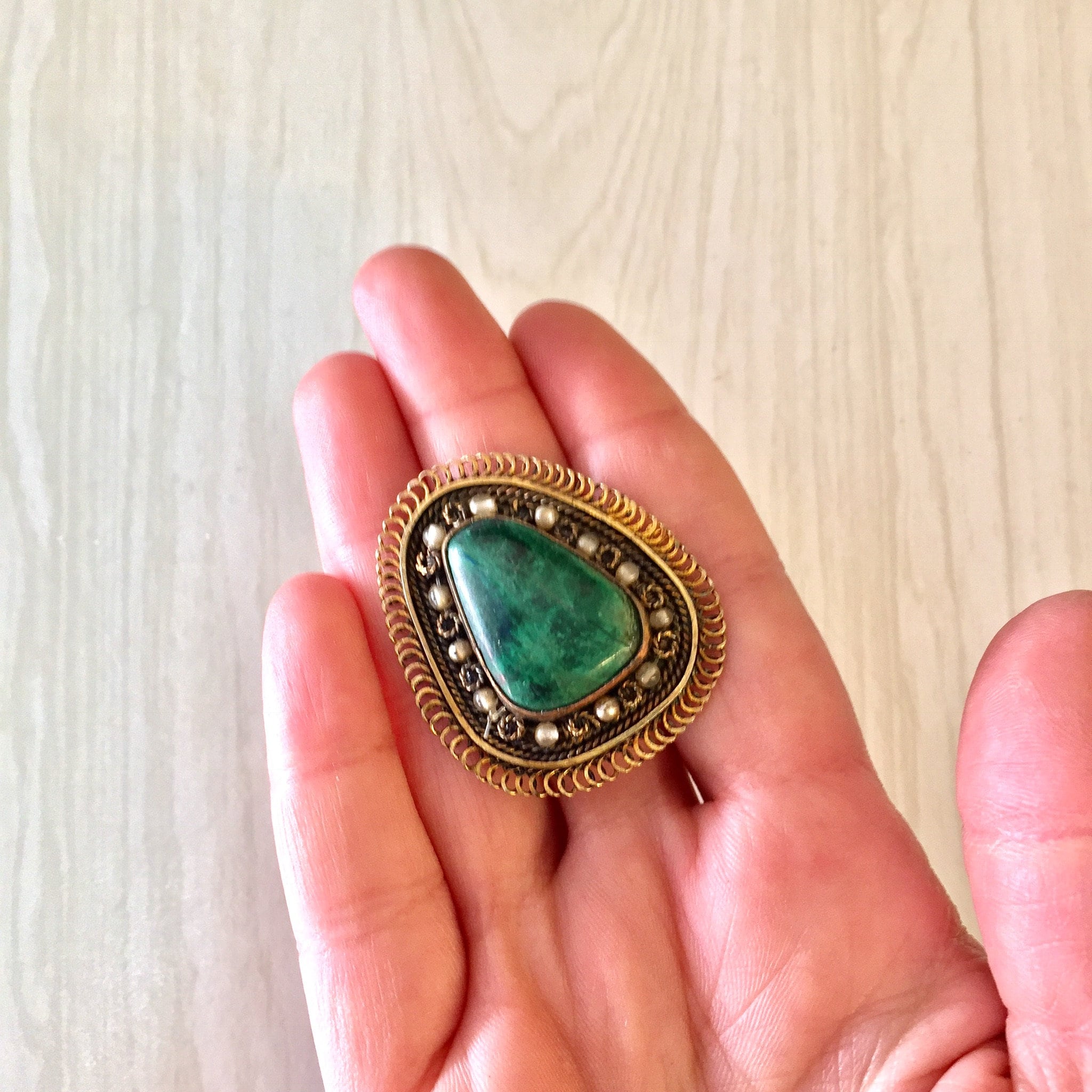 Vintage Silver Brooch, Sterling Silver, Vintage Jewelry, Pendant, Vintage Pin, Green Turquoise, Turquoise Jewelry, Beaded Brooch, Green,