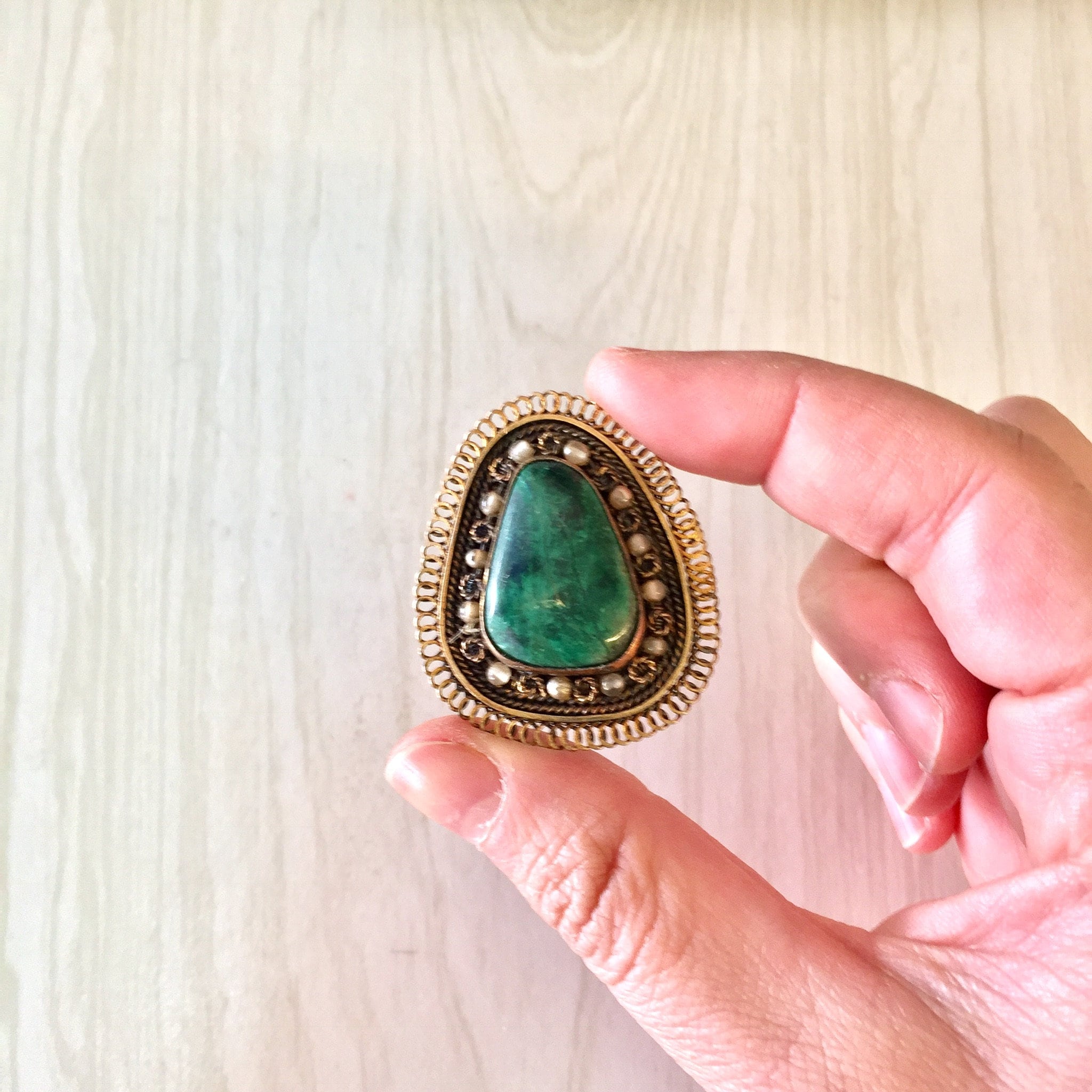 Vintage Silver Brooch, Sterling Silver, Vintage Jewelry, Pendant, Vintage Pin, Green Turquoise, Turquoise Jewelry, Beaded Brooch, Green,