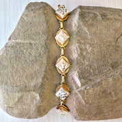 Vintage Gold Bracelet, Gold Toned Bracelet, Vintage Jewelry, Costume Jewelry, White and Gold, Sparkles, Art Deco Jewelry, Link Bracelet,