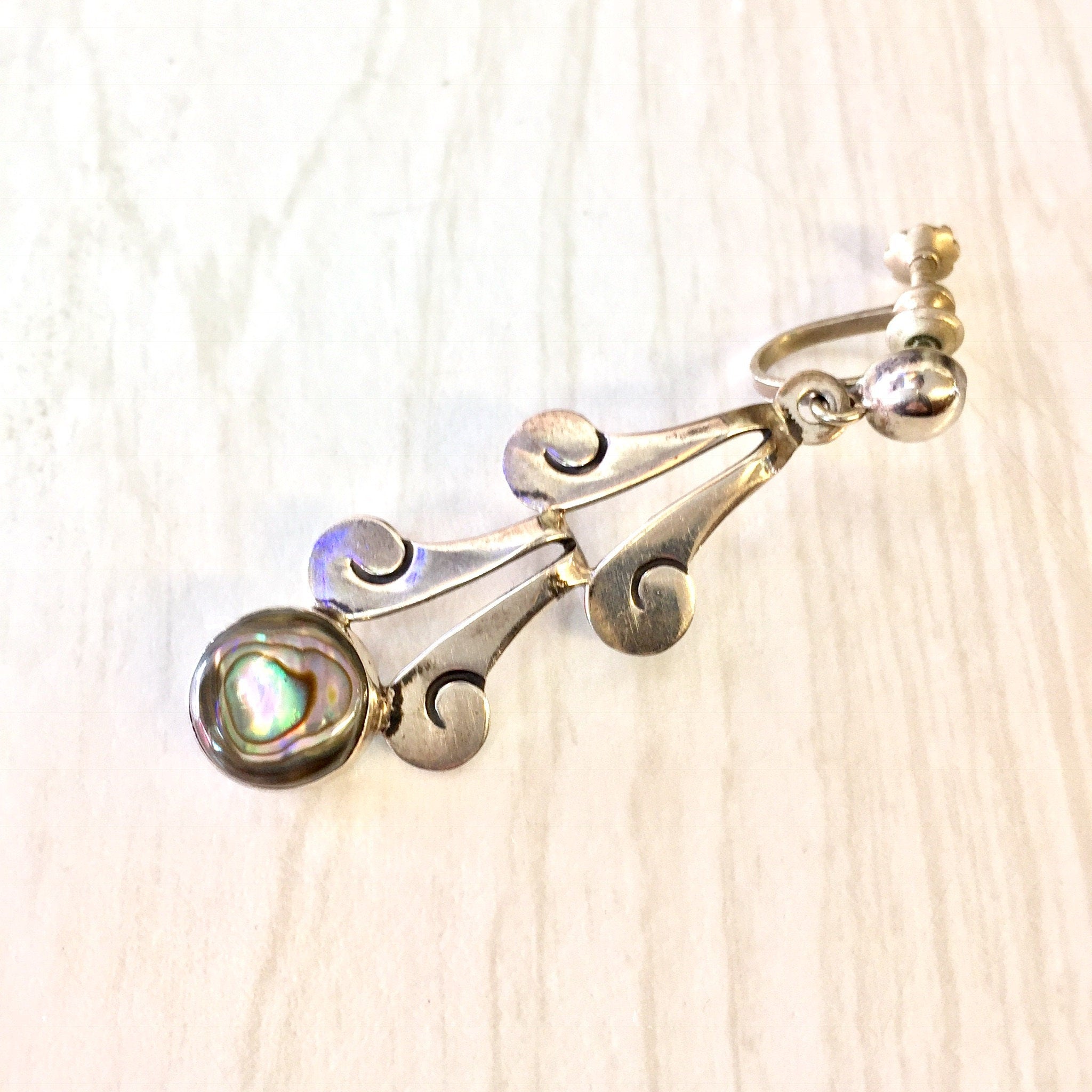 Vintage Silver Earrings, Screw Back Earrings, Abalone Earrings, Vintage Jewelry, Statement Jewelry, Sterling Silver, 925, Made in Mexico,
