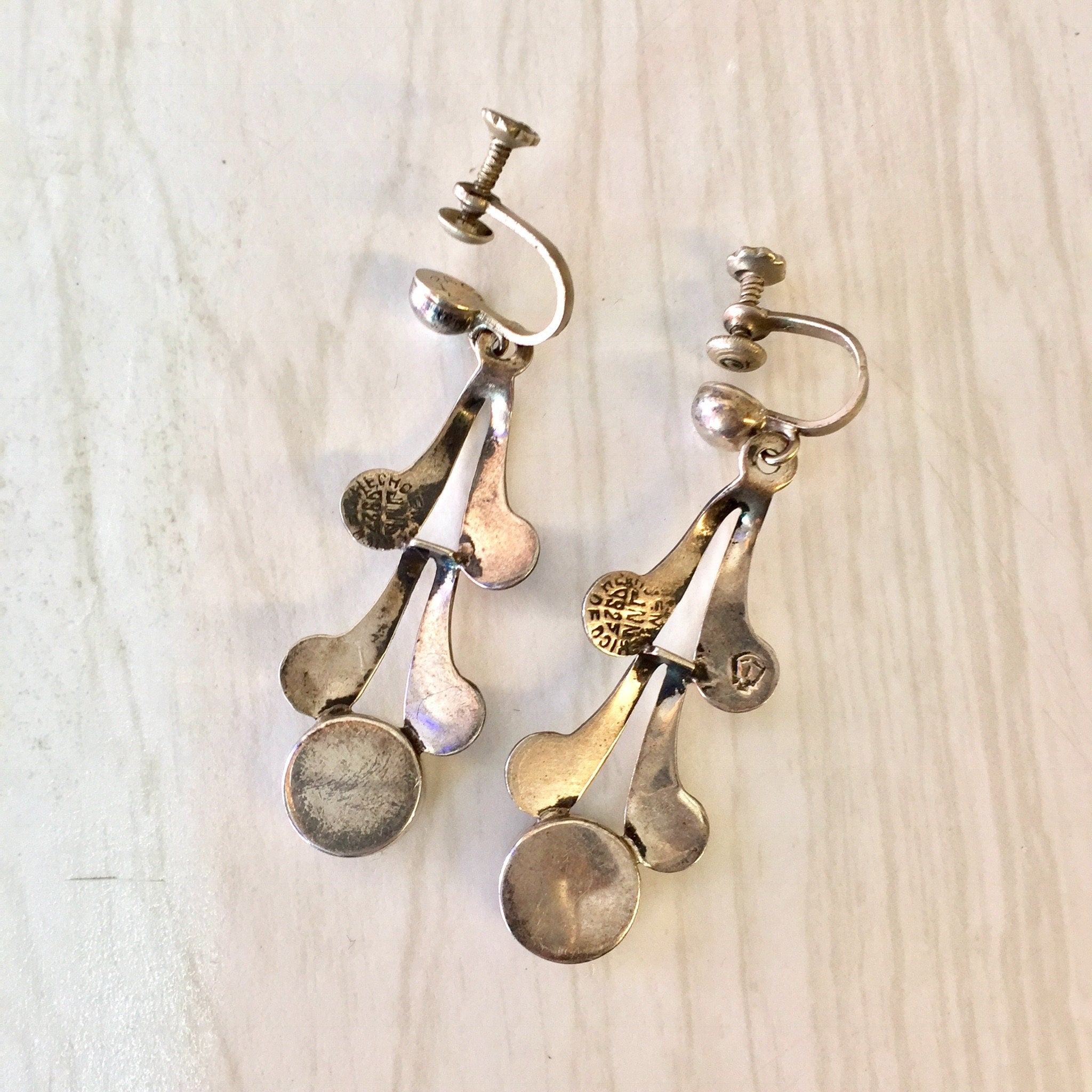 Vintage Silver Earrings, Screw Back Earrings, Abalone Earrings, Vintage Jewelry, Statement Jewelry, Sterling Silver, 925, Made in Mexico,