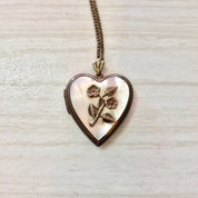 Vintage Locket, Vintage Necklace, Heart Shaped Locket, Mother Of Pearl, Floral Locket, Gold Filled Locket, Pendant Necklace,Keepsake Jewelry