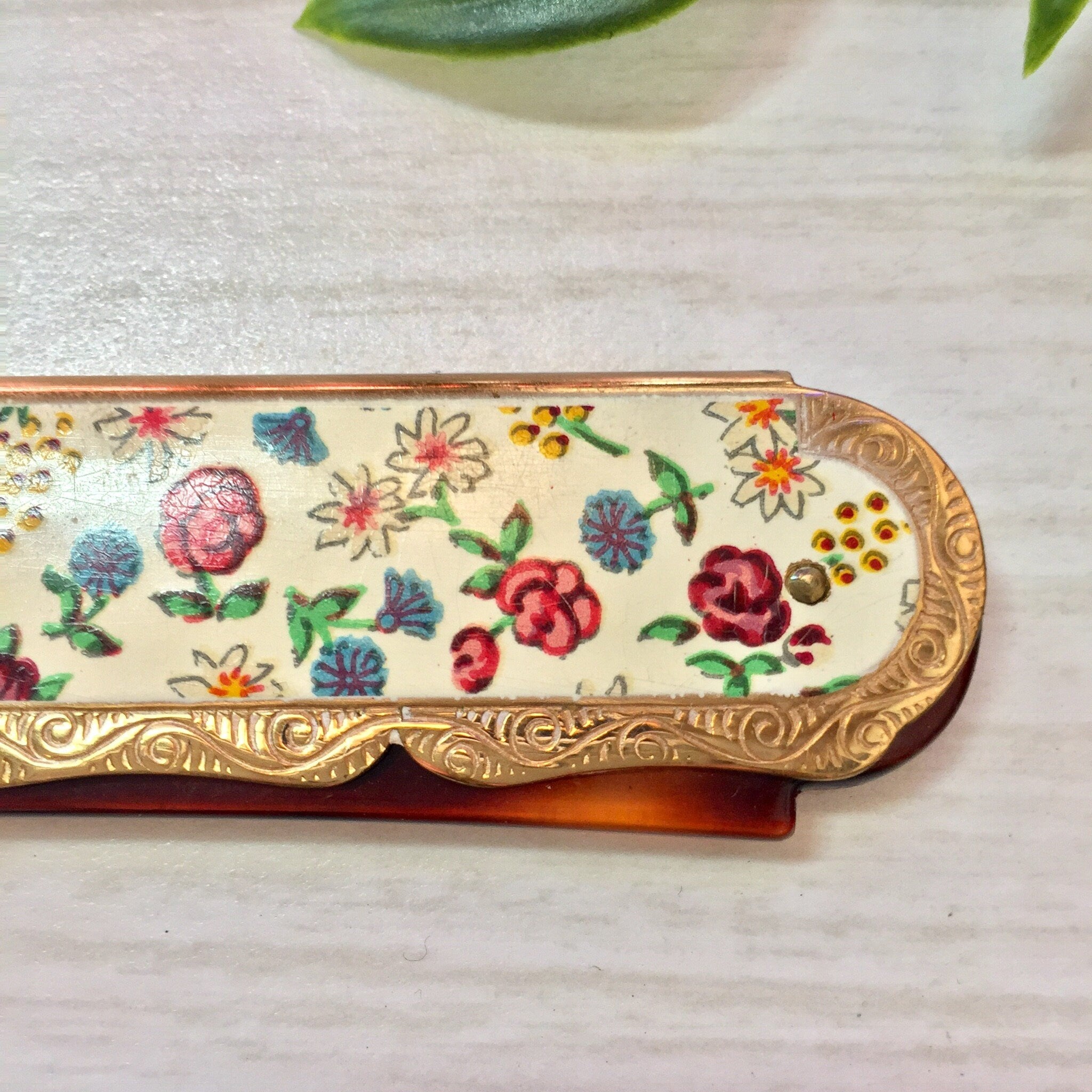 Vintage Pocket Comb, Stratton Comb, Folding Comb, Floral Comb, Made in Stratton England, Flowers, Floral Print, Small, Metal, Travel Size