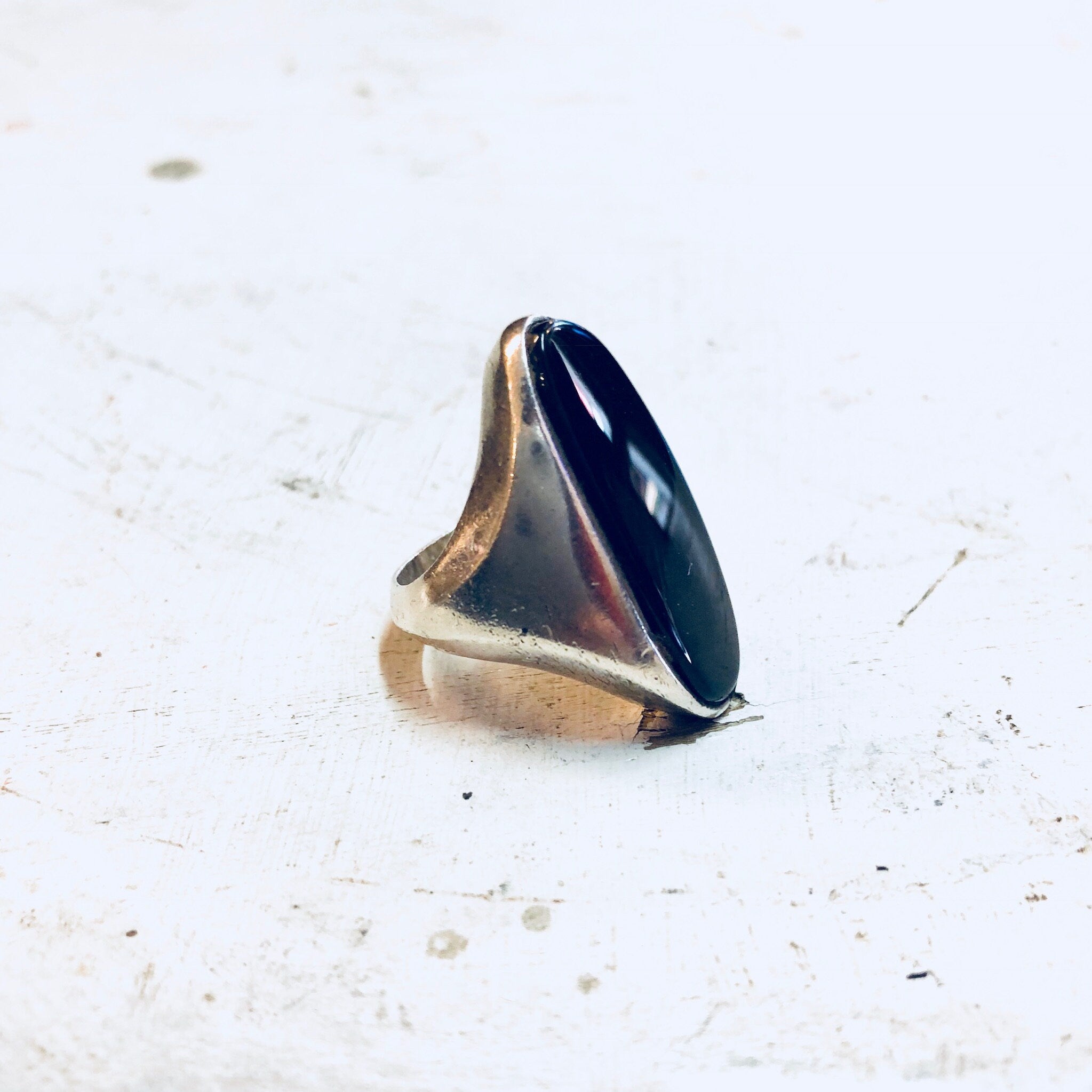 Vintage Silver Ring, Sterling Silver, Vintage Jewelry, Black Onyx, Onyx Jewelry, Black Ring, Statement Jewelry, Cocktail Ring, Long Ring