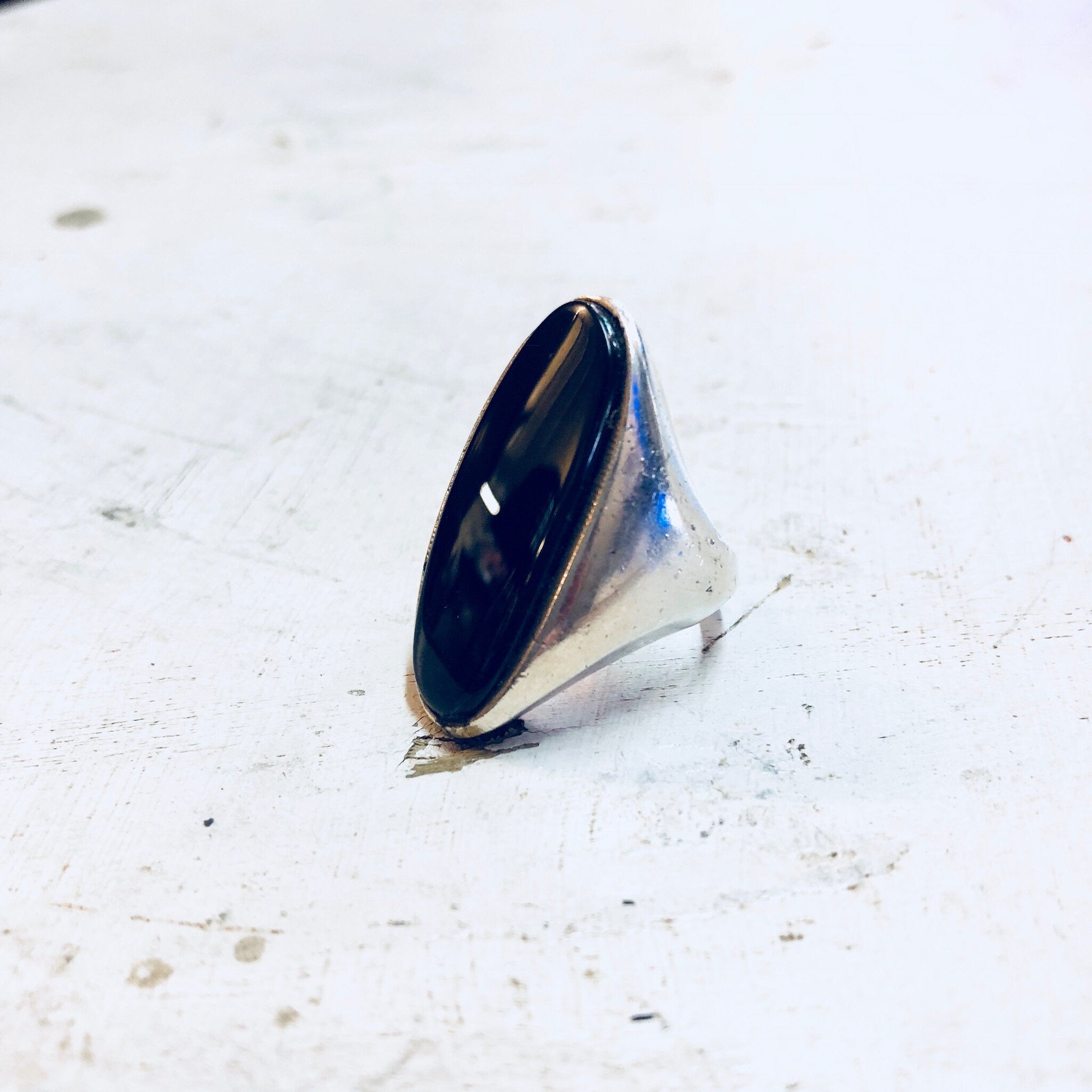 Vintage Silver Ring, Sterling Silver, Vintage Jewelry, Black Onyx, Onyx Jewelry, Black Ring, Statement Jewelry, Cocktail Ring, Long Ring