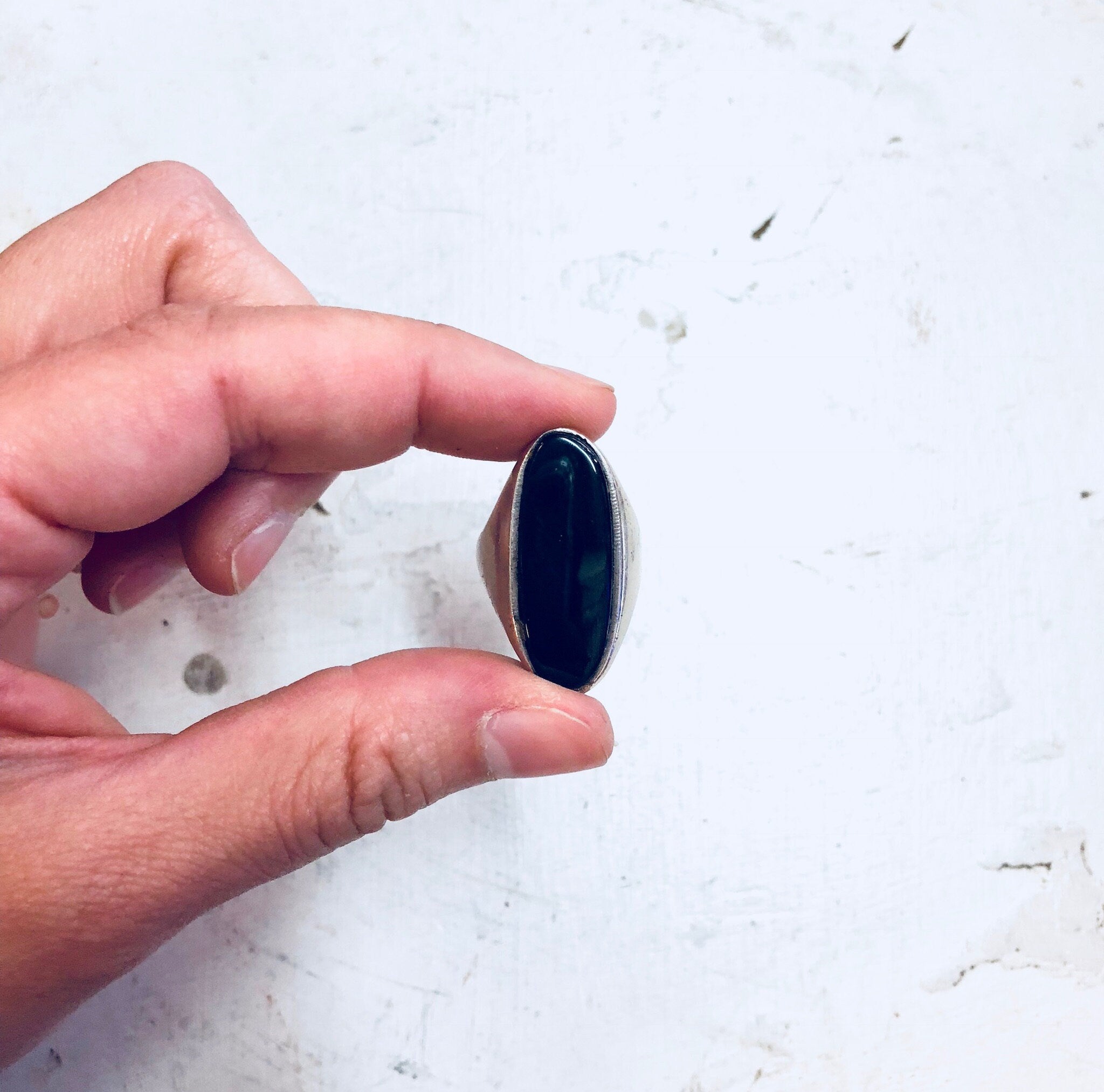 Vintage Silver Ring, Sterling Silver, Vintage Jewelry, Black Onyx, Onyx Jewelry, Black Ring, Statement Jewelry, Cocktail Ring, Long Ring
