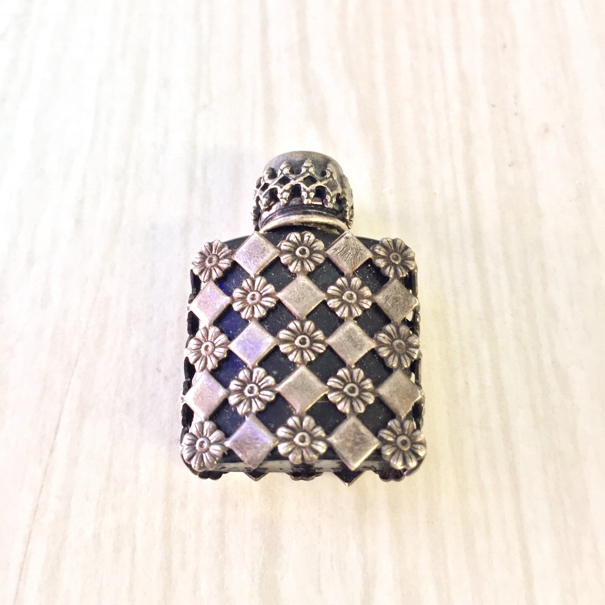 Vintage Perfume Bottle, Small Vintage Bottle, Sterling Silver Bottle, Vintage Bottle, Mini Bottle, Flowers, Turquoise, Silver and Glass