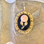 Vintage Cameo Pendant, Cameo Jewelry, Cameo Rose, Gold Toned Pendant, Rose Pendant, Avon Jewelry, Mirror Pendant, Gold, Black, Pink, Rose